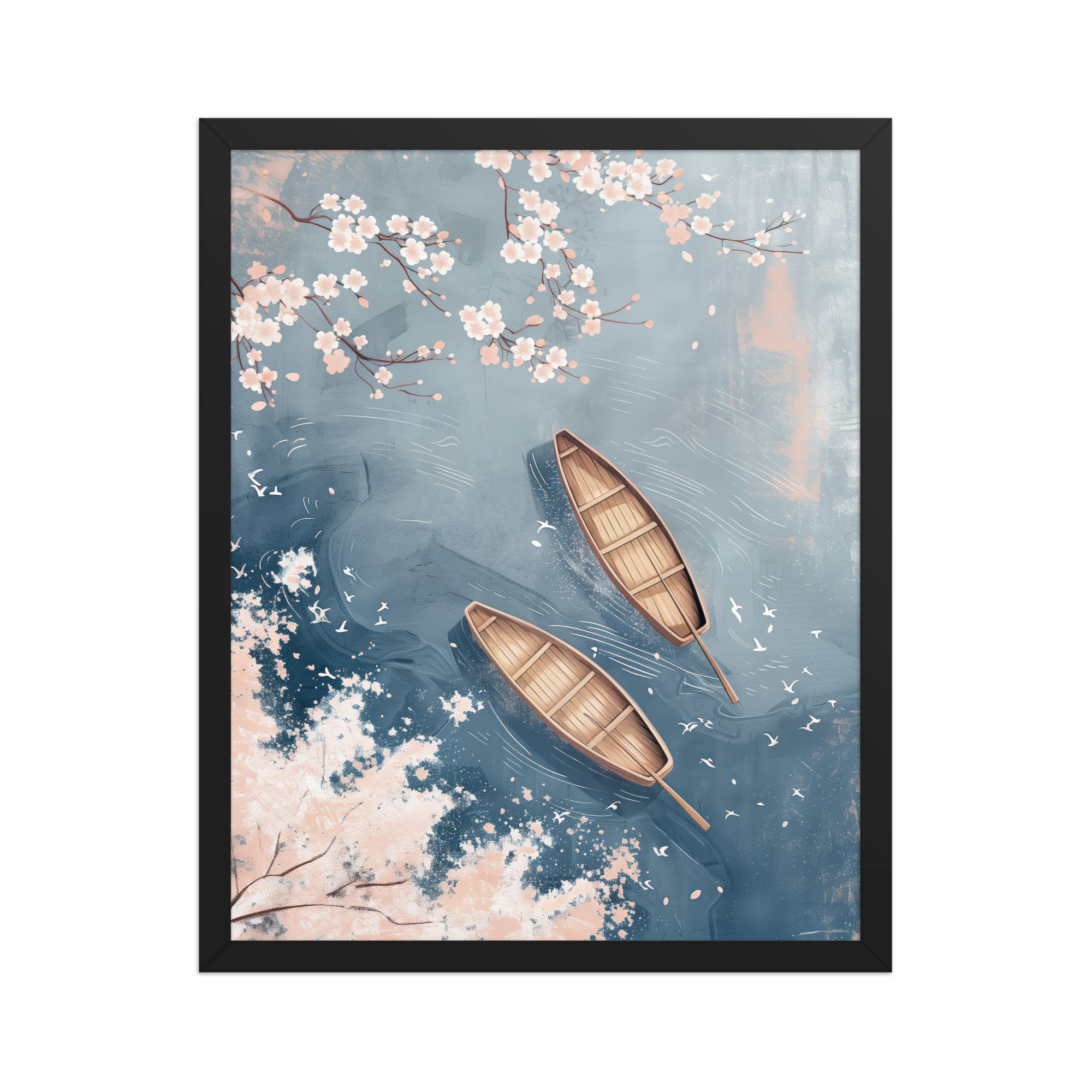 Cherry Blossom Drifting — Sakura River Landscape Wall Art — Framed Poster - Image 4