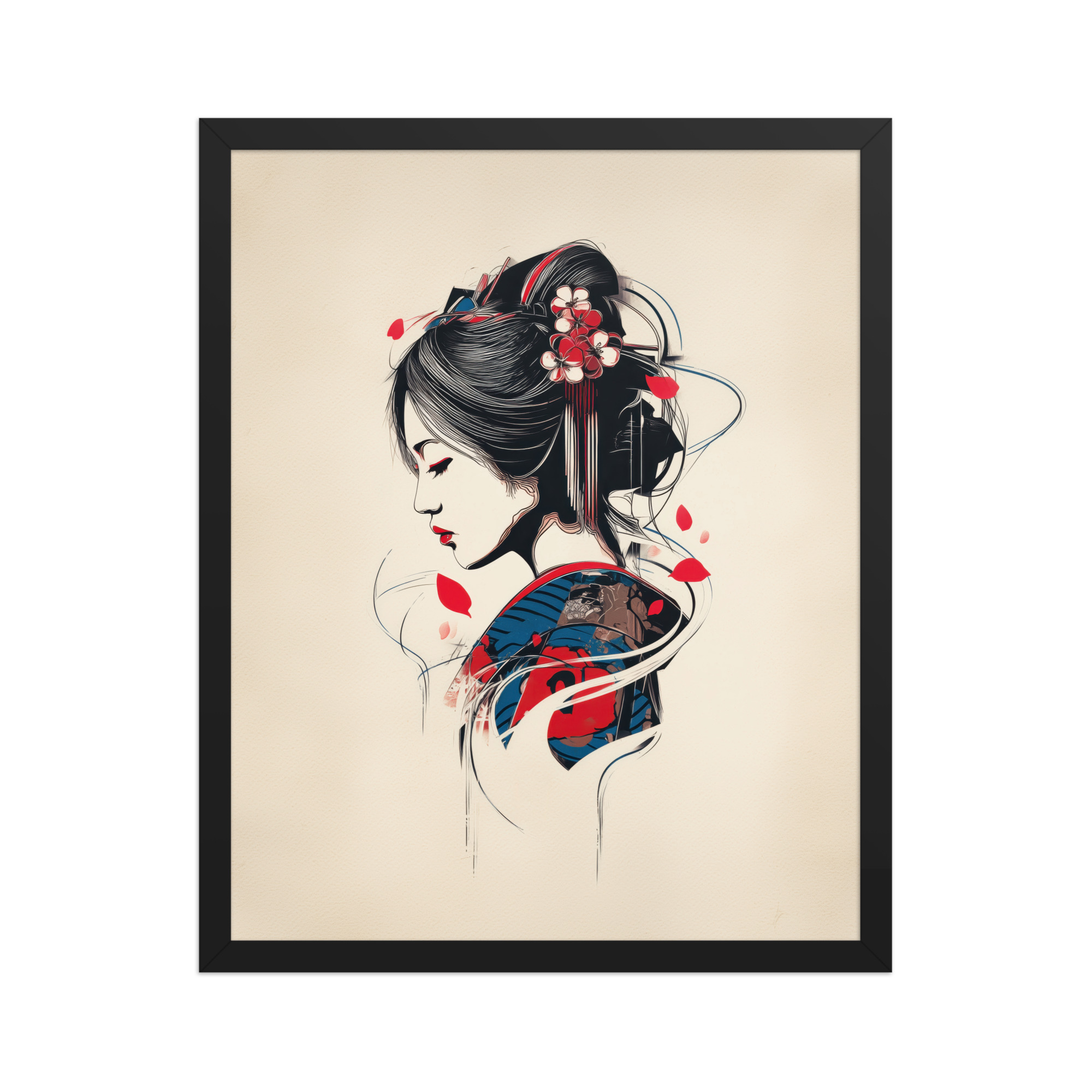 Petals of Silence — Ukiyo-e Inspired Geisha Illustration Wall Art — Framed Poster - Image 6