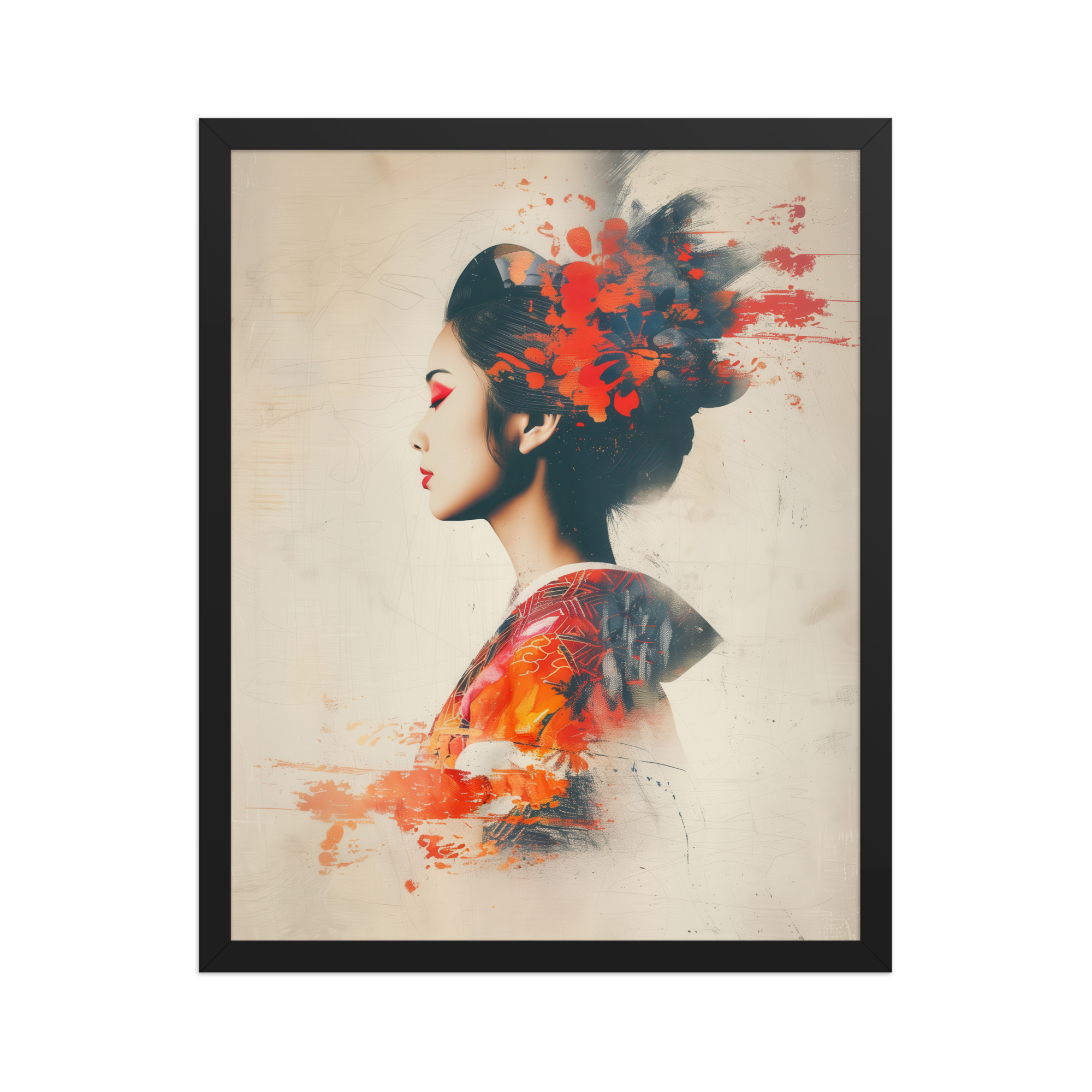 Painted Grace — Kimono Portrait, Abstract Brush Strokes Minimal Wall Art — Framed Poster - Image 5