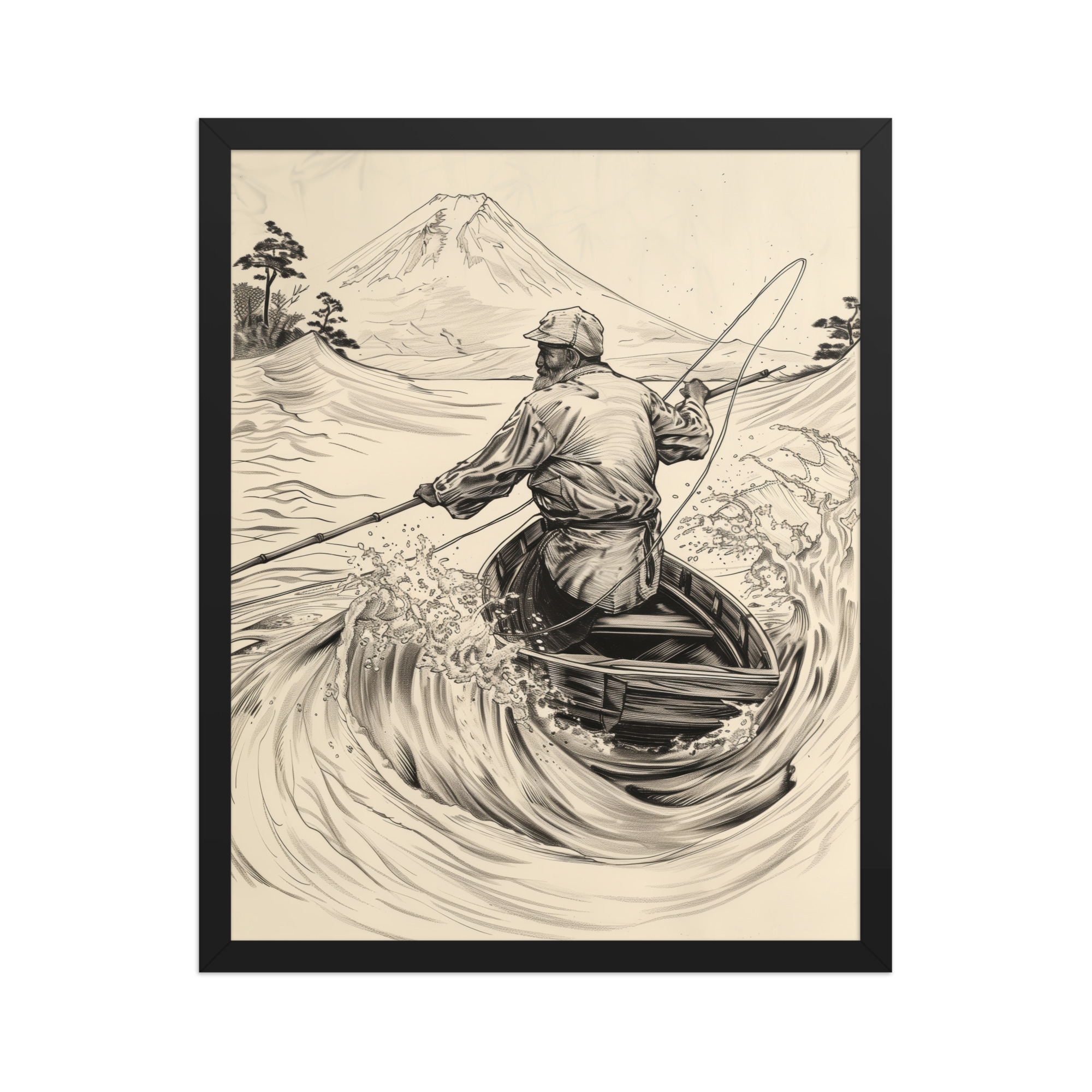 Fisherman of Mount Fuji — Japanese Woodblock Style Wall Art — Framed Poster - Image 5