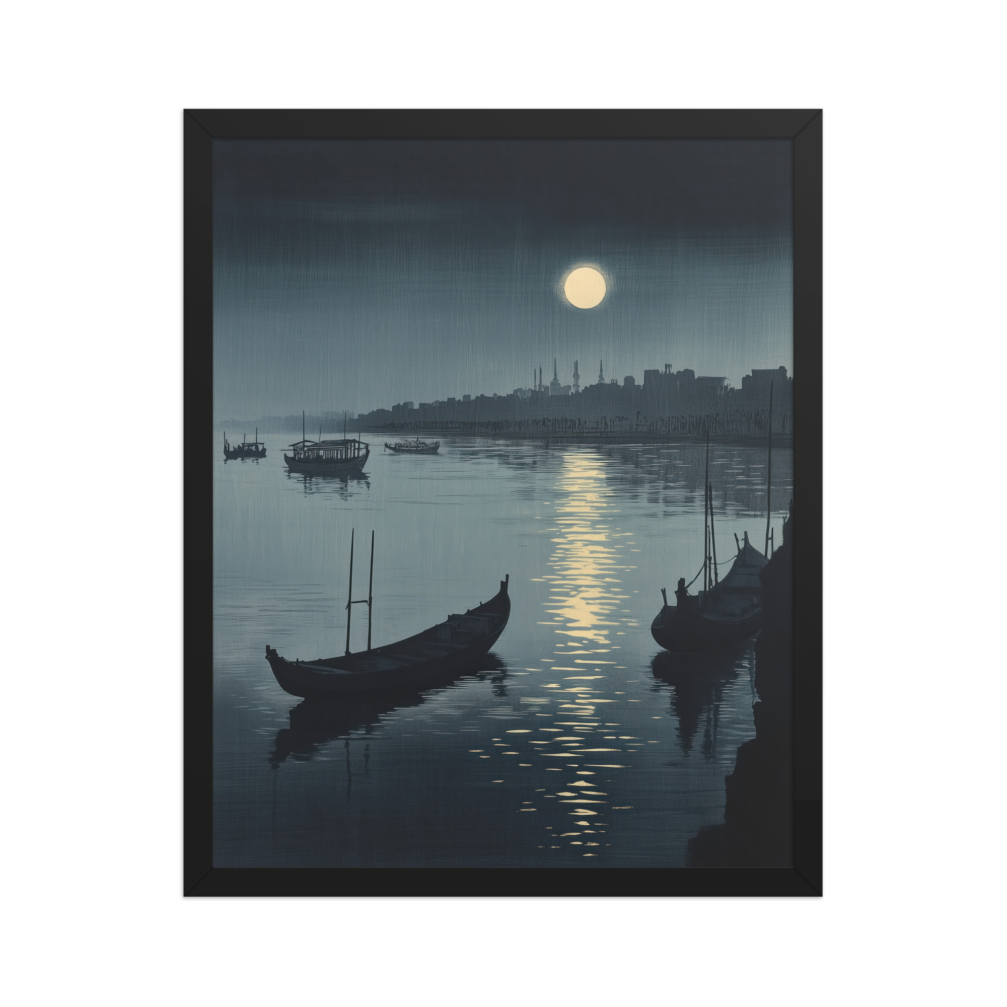 Moonlit Reflection Sumida — River Boats, Nocturne Japanese Landscape Wall Art — Framed Poster - Image 6