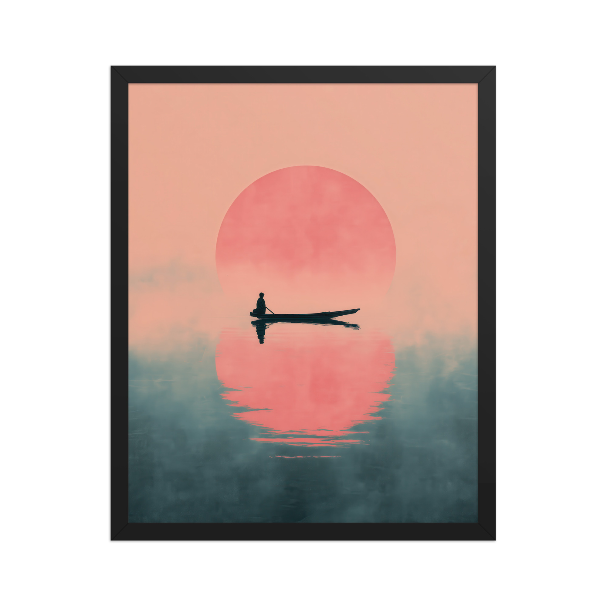 Fisherman in Misty Dawn — Minimal Sunrise Boat Wall Art — Framed Poster - Image 6