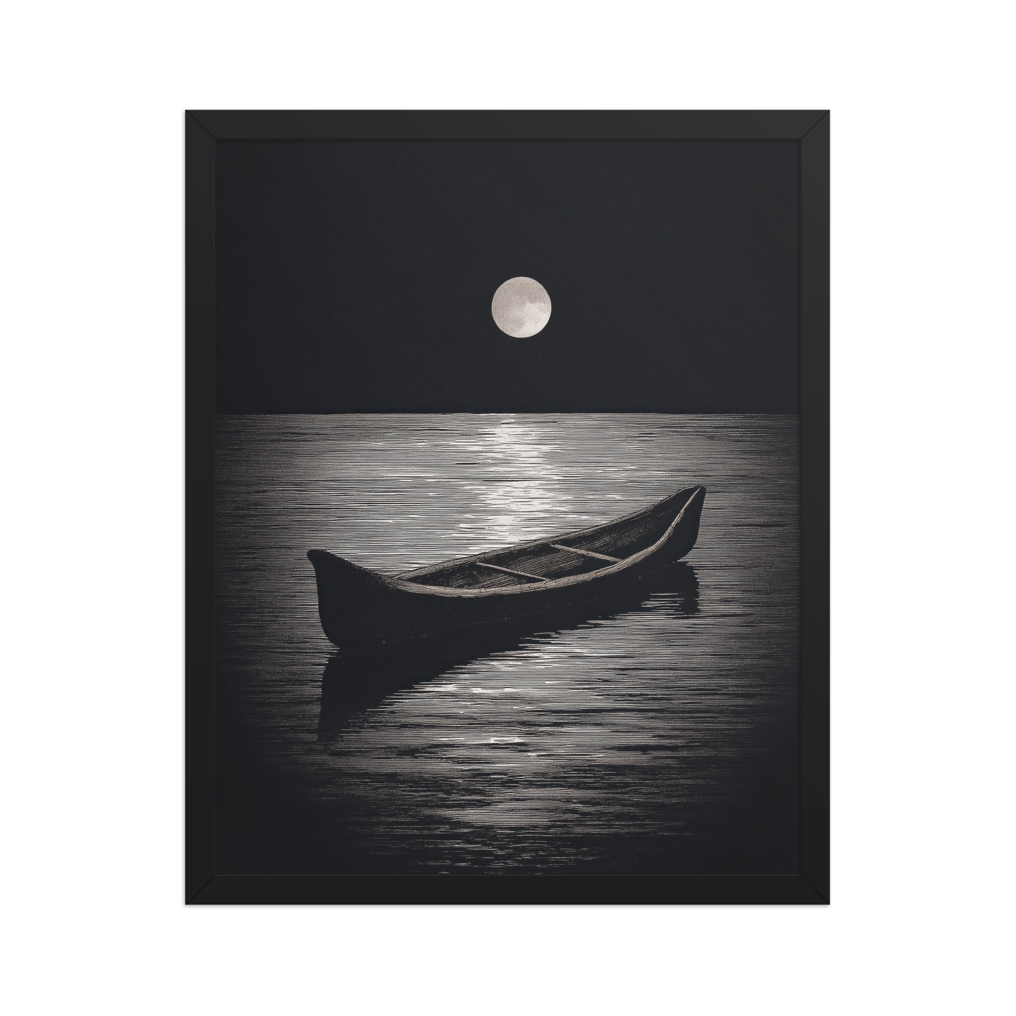 Moonlit Canoe II — Minimal Silver Moon Night Wall Art — Framed Poster - Image 6