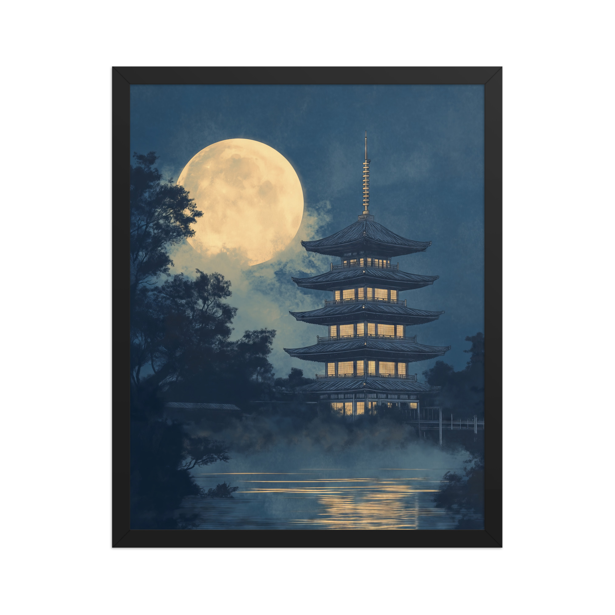 Moonlit Pagoda — Japanese Temple, Night Landscape Wall Art — Framed Poster - Image 6