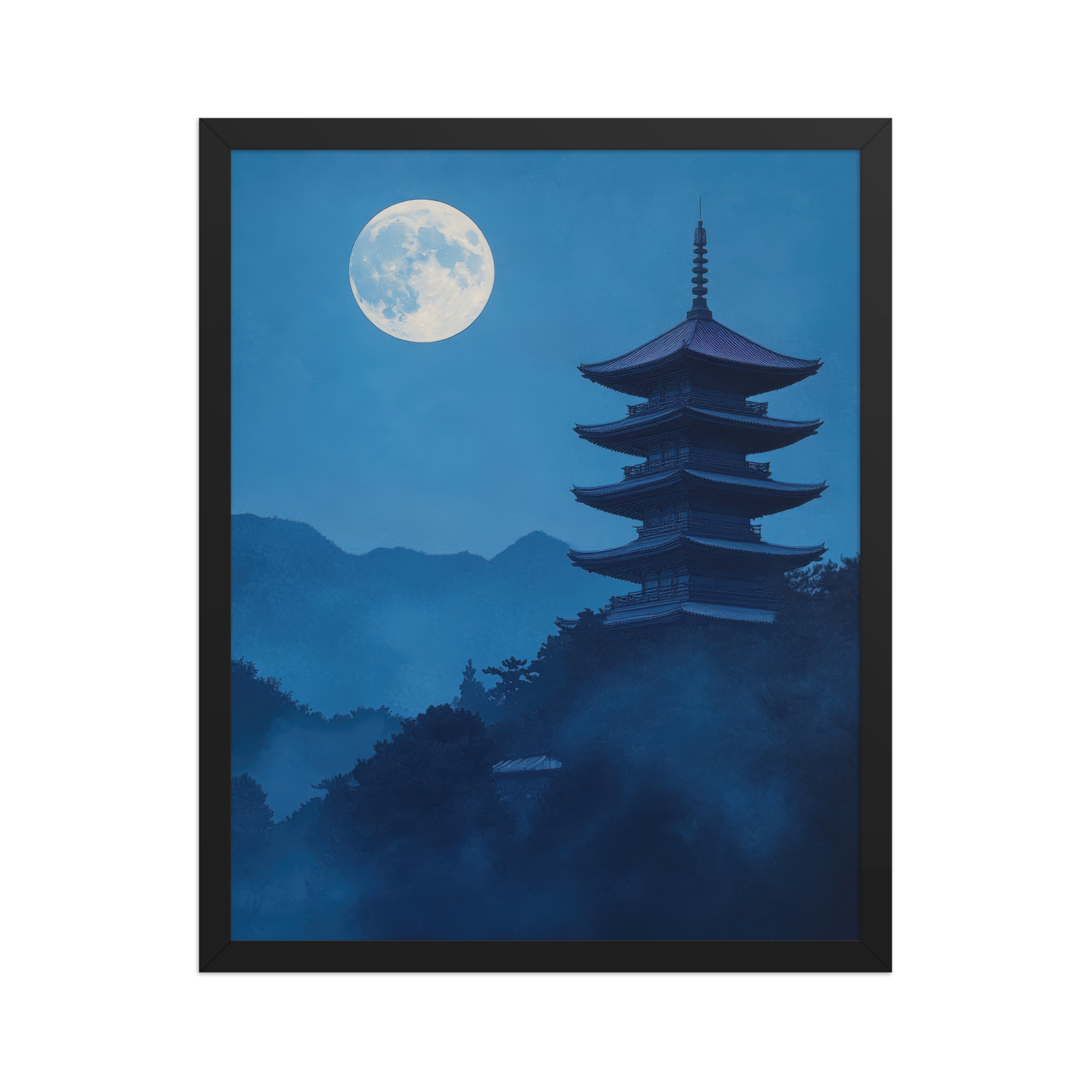 Twilight Pagoda Stillness — Moonlit Temple Wall Decor — Framed Poster - Image 5
