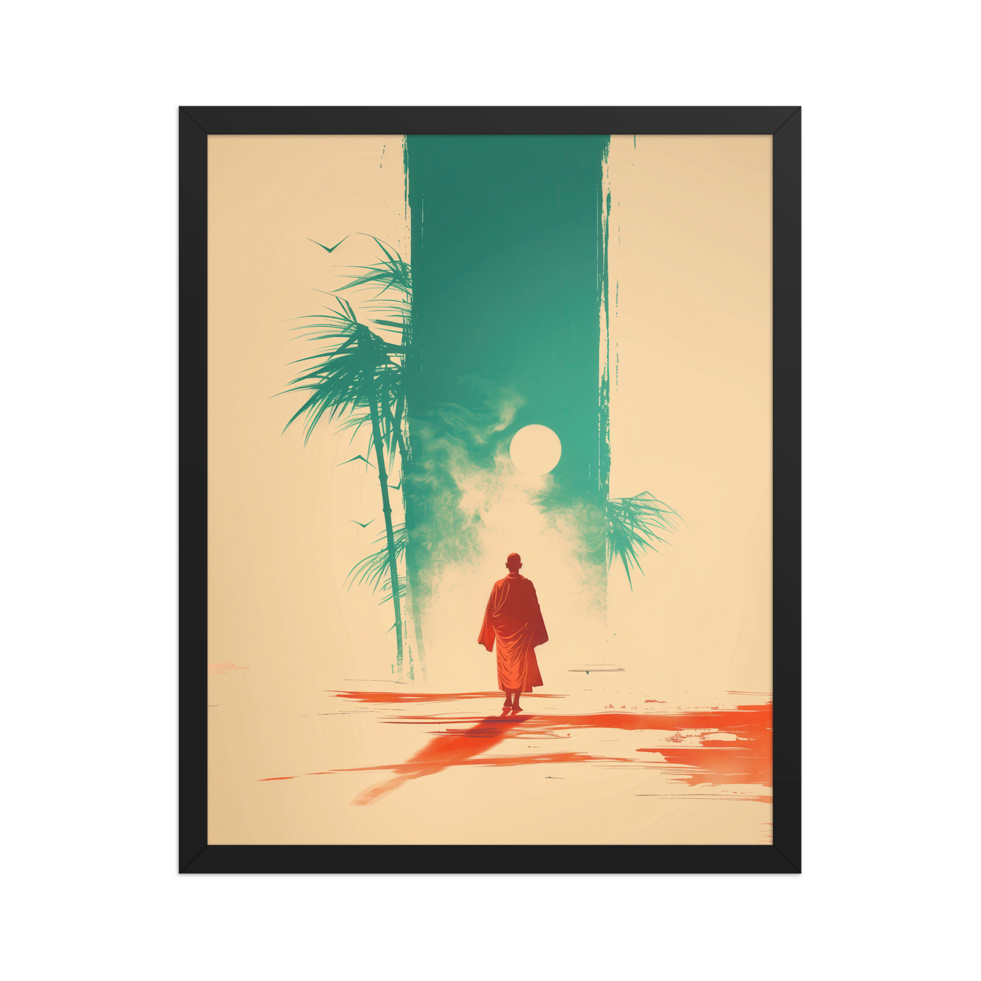 Solitary Monk – Bamboo Journey Japandi Zen Wall Art – Framed Poster - Image 6