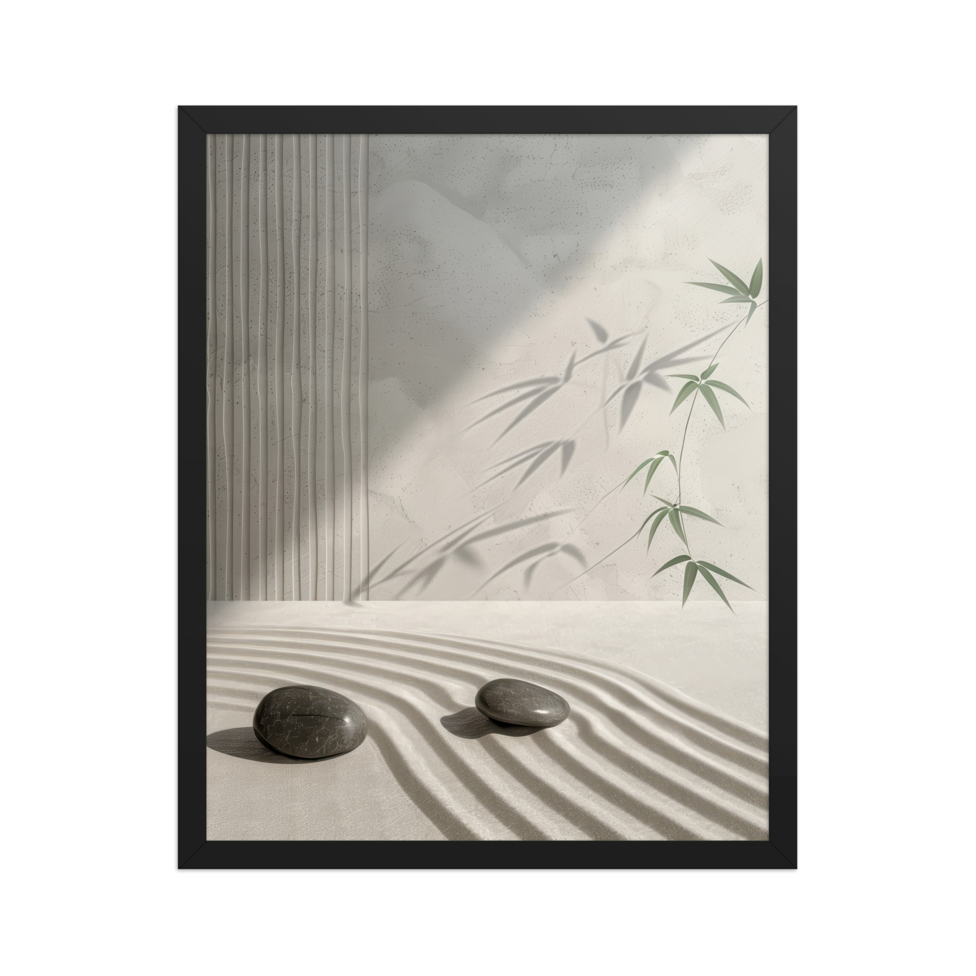Bamboo Shadow Zen Garden Light & Shadow Japandi Wall Art – Framed Poster - Image 3