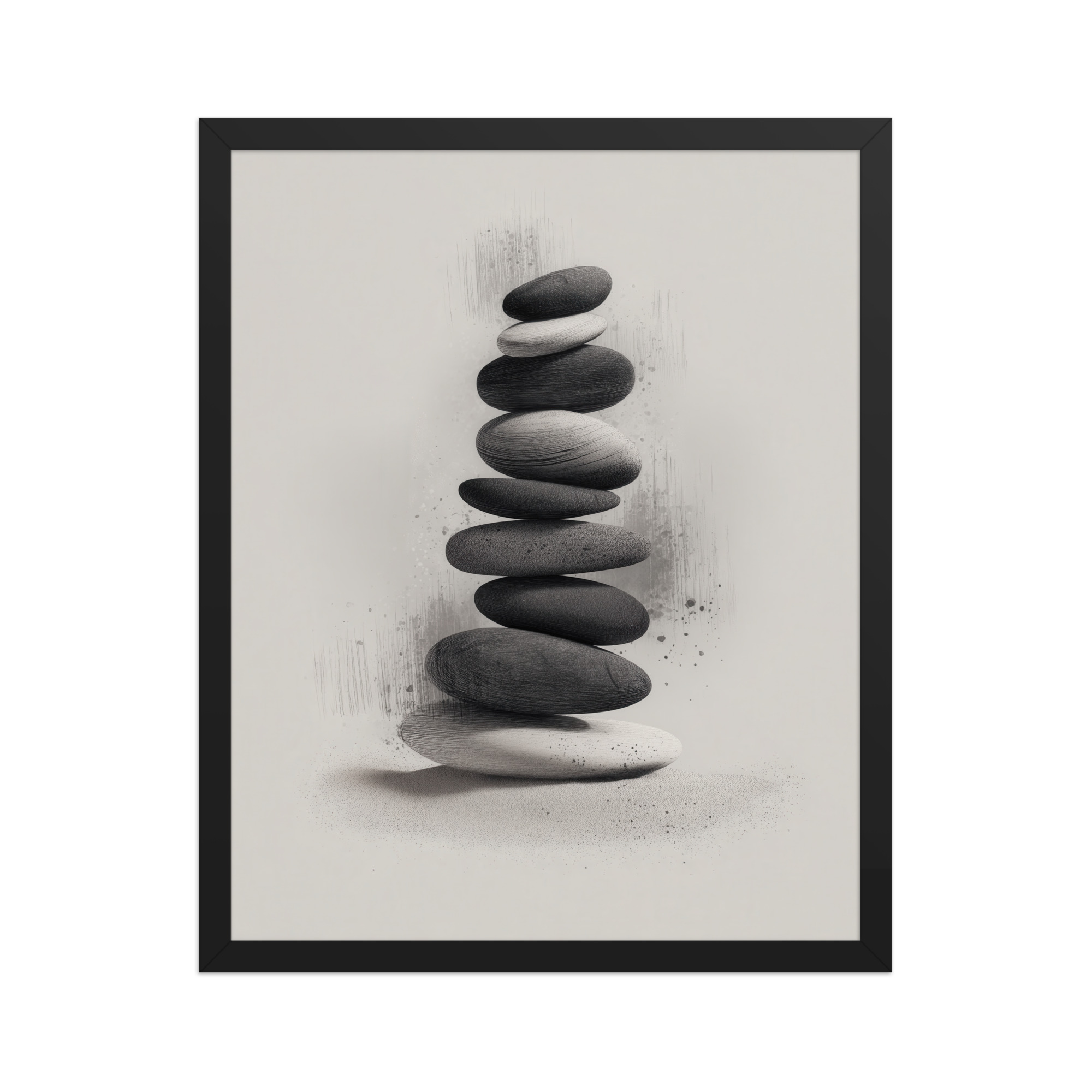 Balanced Stillness – Stacked Stones II Modern Monochrome Zen Wall Art – Framed Poster - Image 6