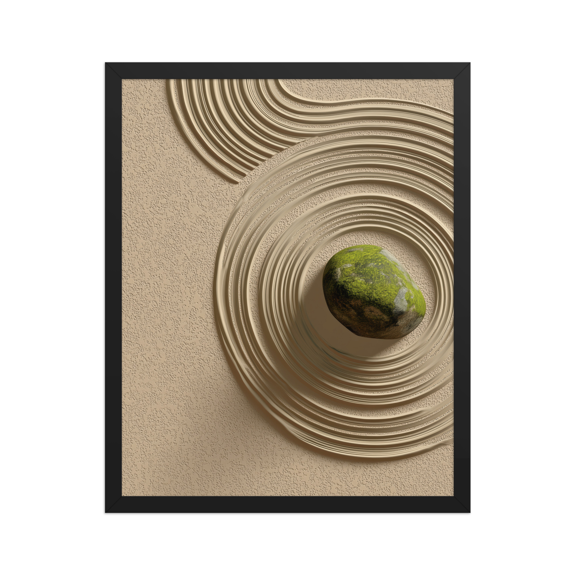 Zen Garden Harmony – Moss Stone I Minimal Wall Art – Framed Poster - Image 5