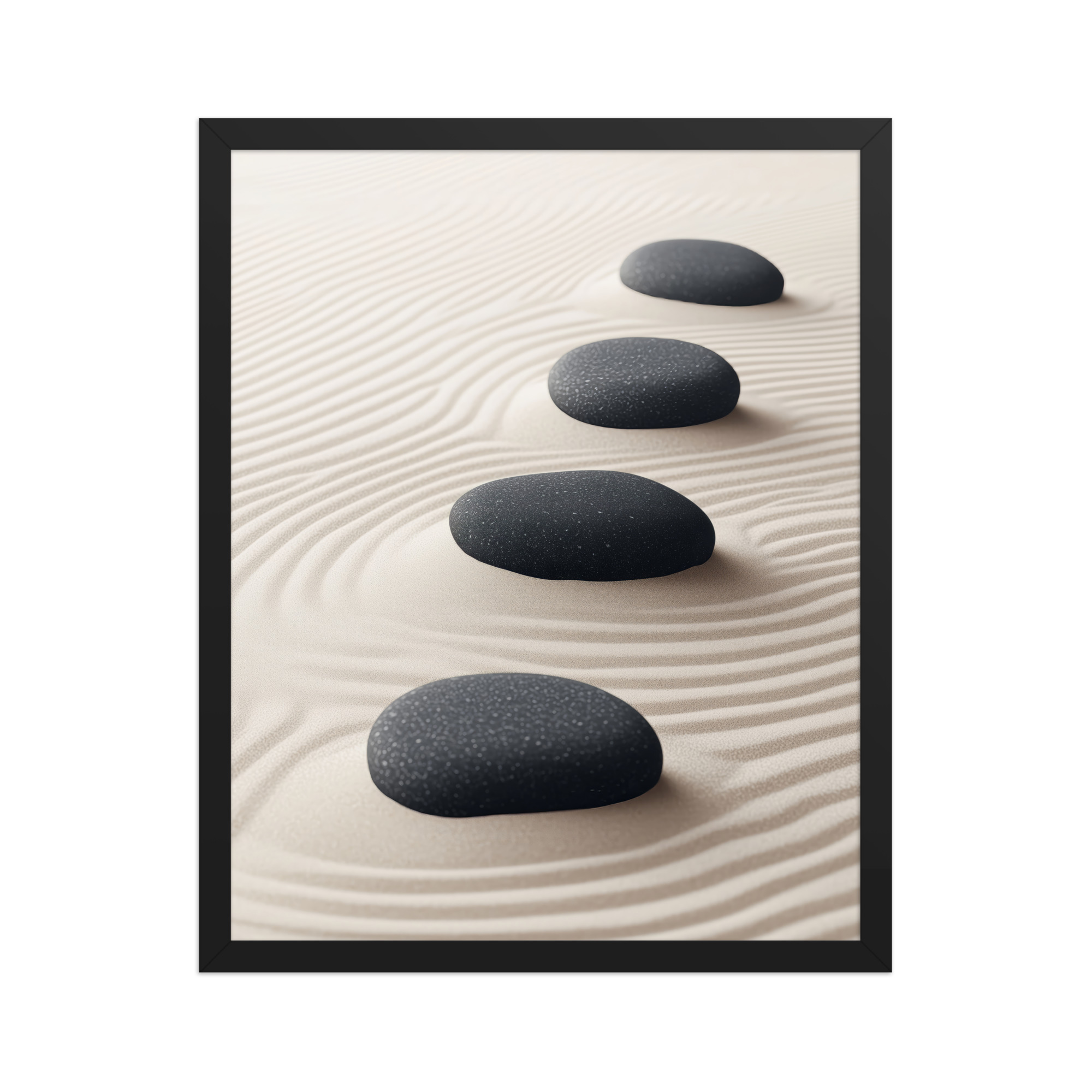 Zen Balance – Charcoal Stones on Sand Minimal Wall Art – Framed Poster - Image 6