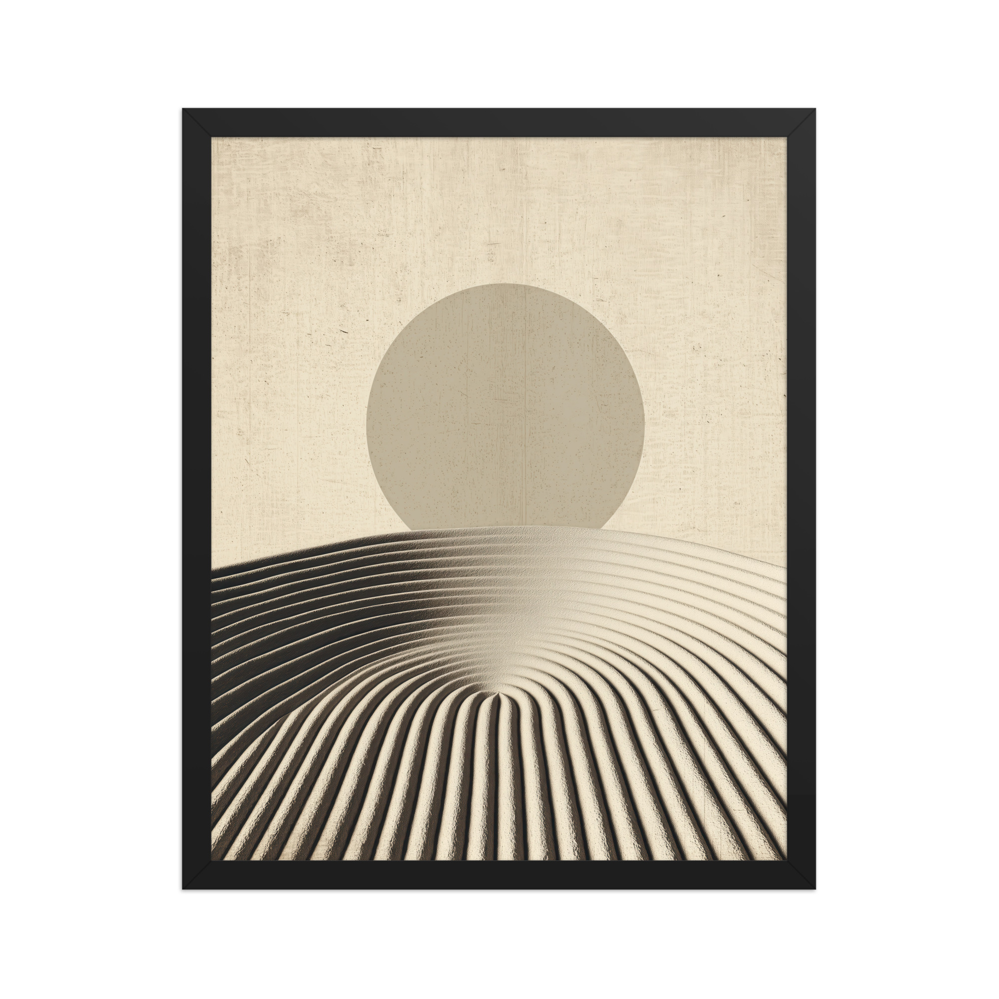 Zen Dune Sun – Raked Sand Dunes with Minimal Sun Wall Art – Framed Poster - Image 6