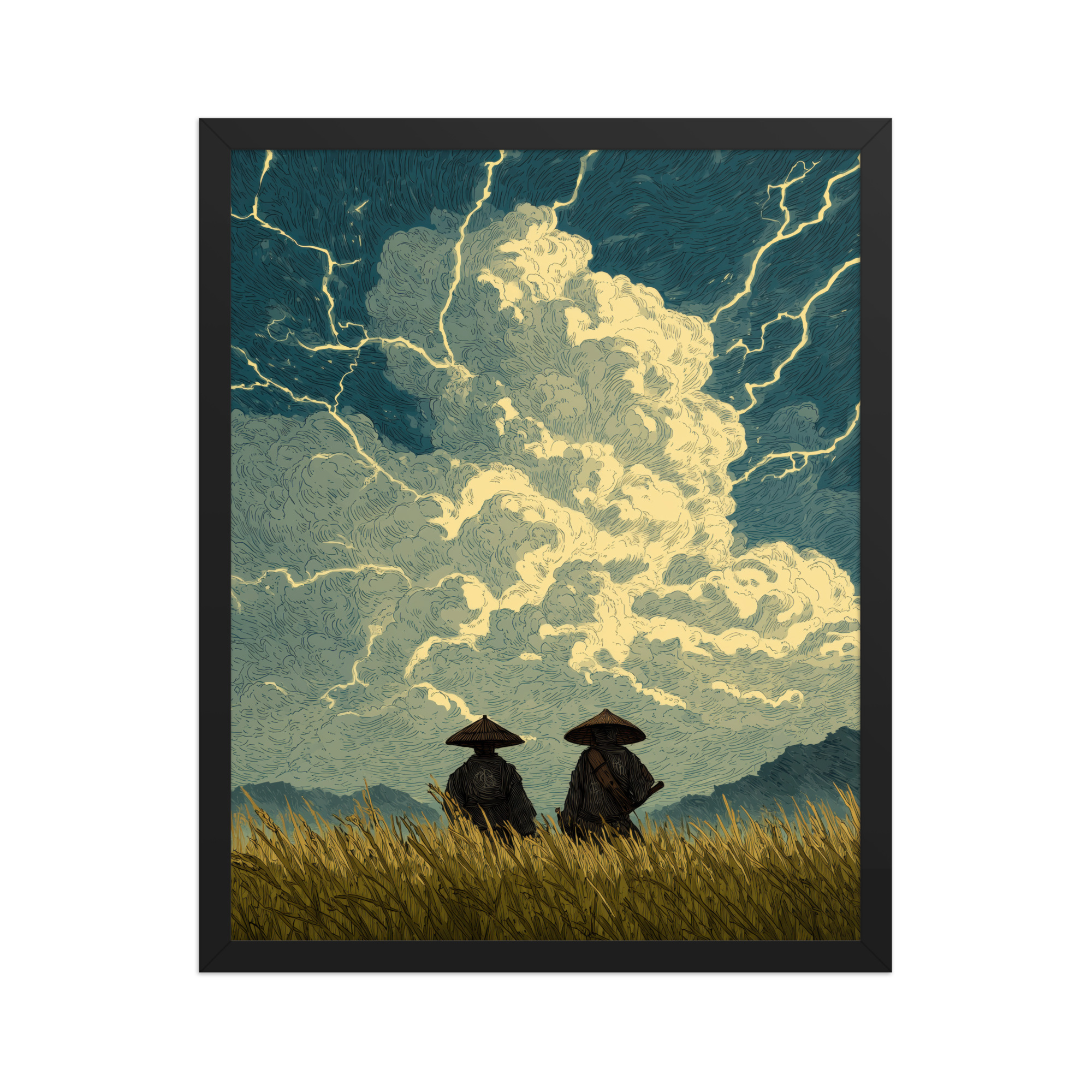 Before the Storm – Ukiyo-e Samurai Watchers Landscape Wall Art – Framed Poster - Image 5