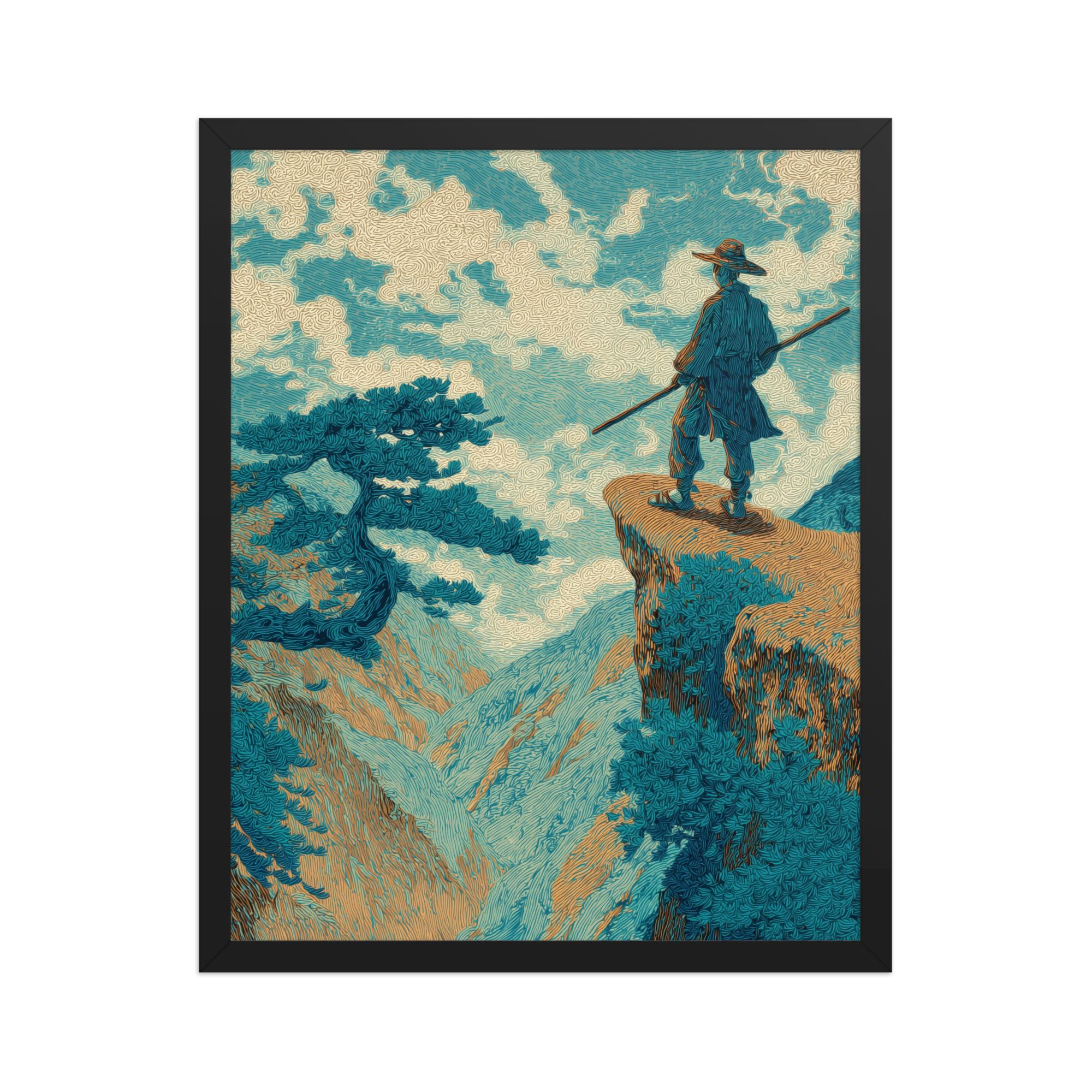 Cliff Wanderer I Hokusai – Vintage Ukiyo-e Cliff Landscape Wall Art – Framed Poster - Image 4
