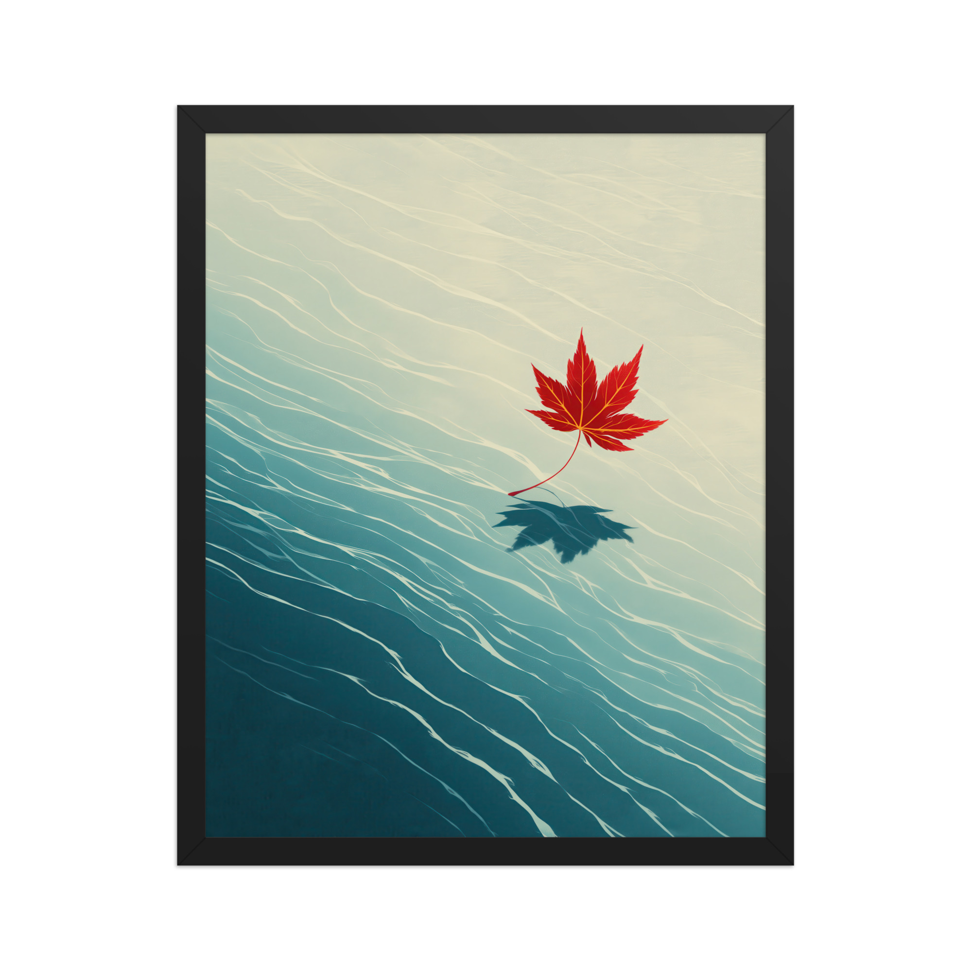 Floating Maple I – Red Leaf on Water Ukiyo-e Wall Art – Framed Poster - Image 6