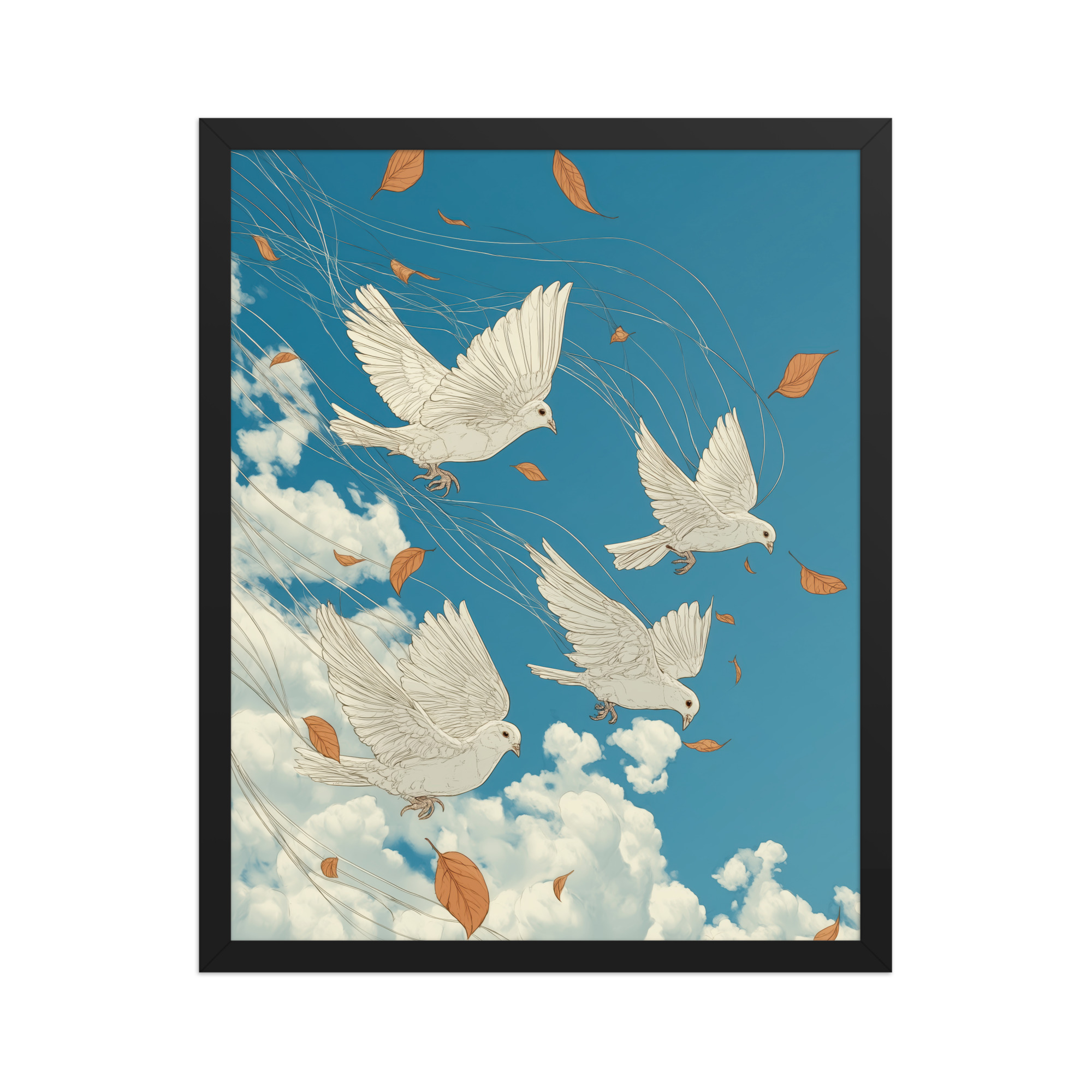 White Doves in Wind (Hokusai) – Autumn Leaves in Flight Ukiyo-e Wall Decor – Framed Poster - Image 4