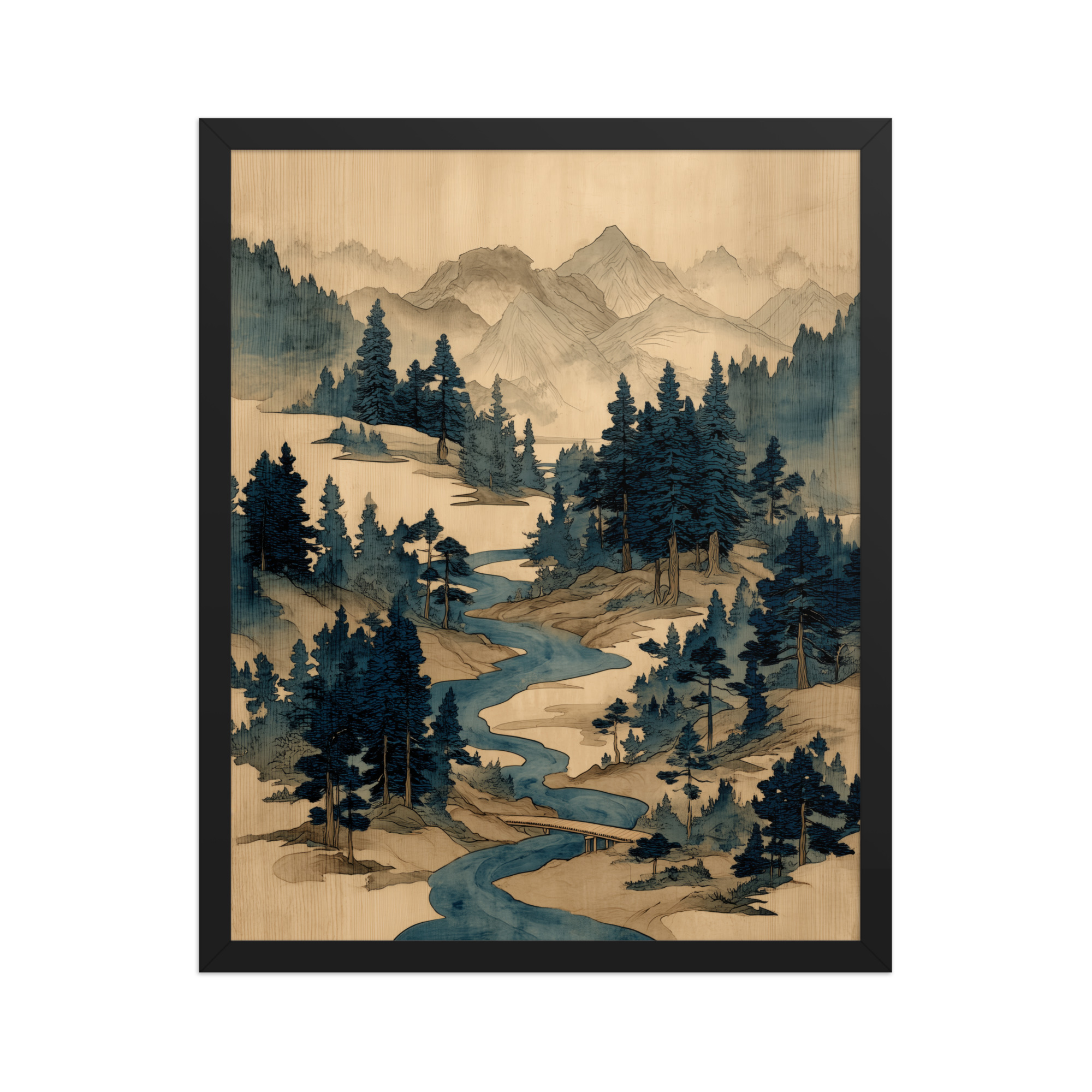 Winding River Pines – Ukiyo-e Mountain Stream Landscape Wall Art – Framed Poster - Image 6