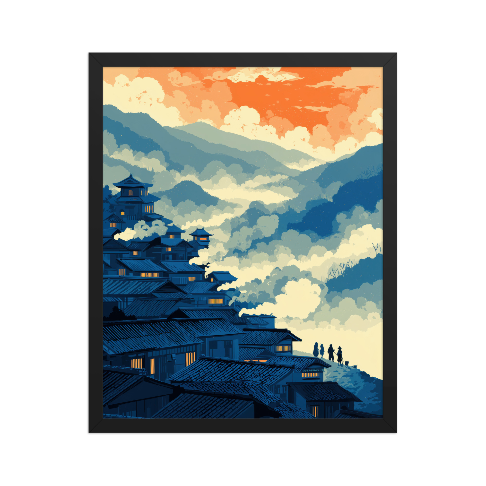 Twilight Over Hillside Village – Ukiyo-e Wall Art Print – Framed Poster - Image 5