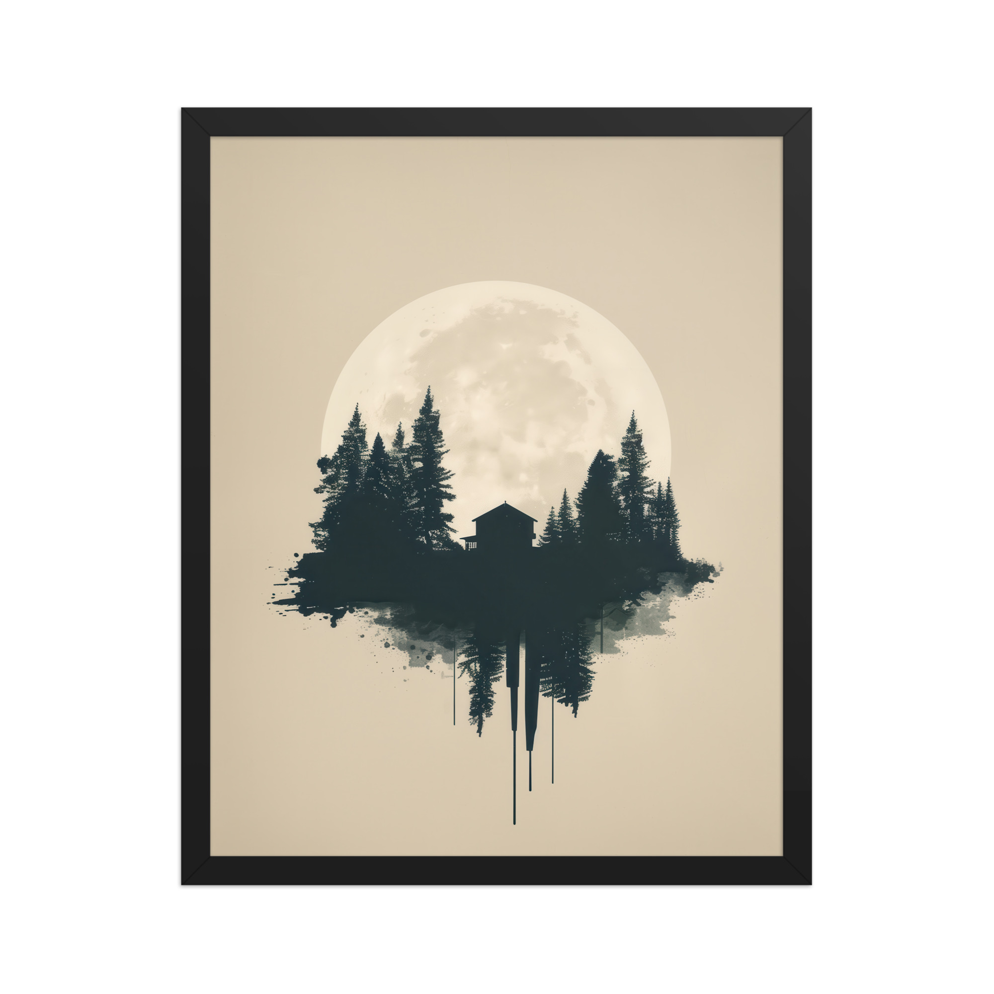 Full Moon Shelter — Minimalistic Forest House Wall Decor — Framed Poster - Image 4