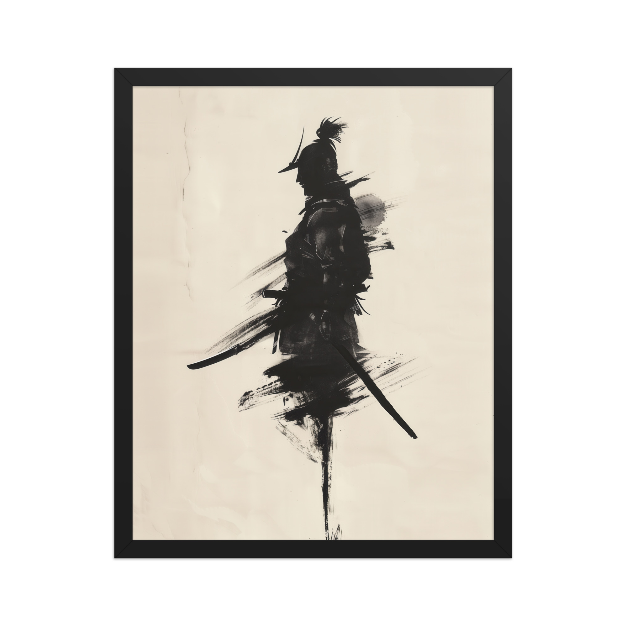 Shadowed Warrior – Sumi-e Silhouette of a Lone Samurai Wall Decor – Framed Poster - Image 6