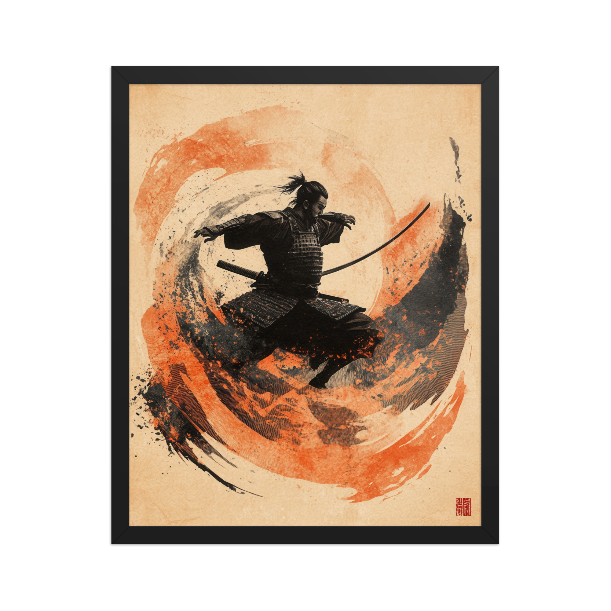 Samurai Swirl – Brush-Stroke Motion and Warrior Focus Wall Decor – Framed Poster - Image 2