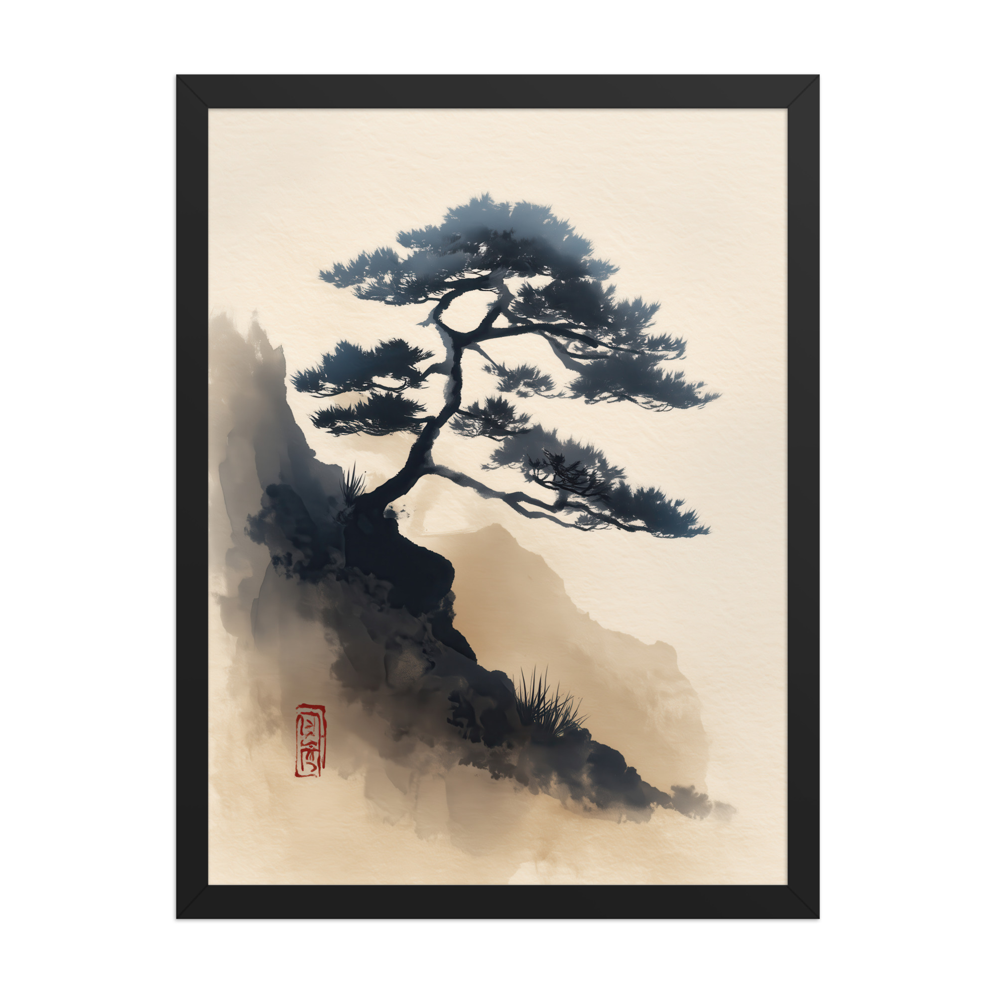 Mountain Pine in Soft Ink — Sumi-e Japanese Landscape Wall Decor — Framed Poster - Image 6
