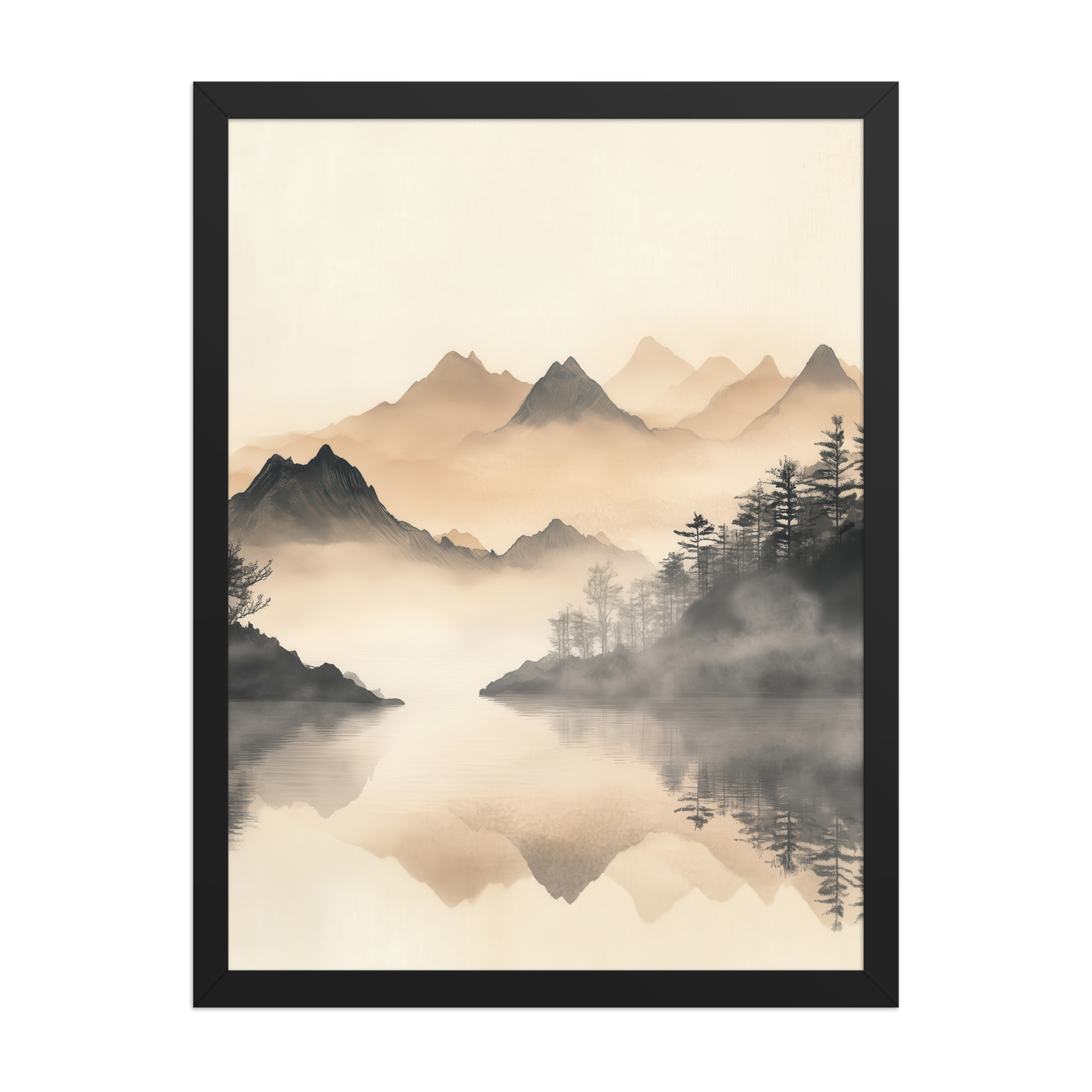 Misty Mountain Reflection — Japandi Lake Landscape Wall Decor — Framed Poster - Image 6