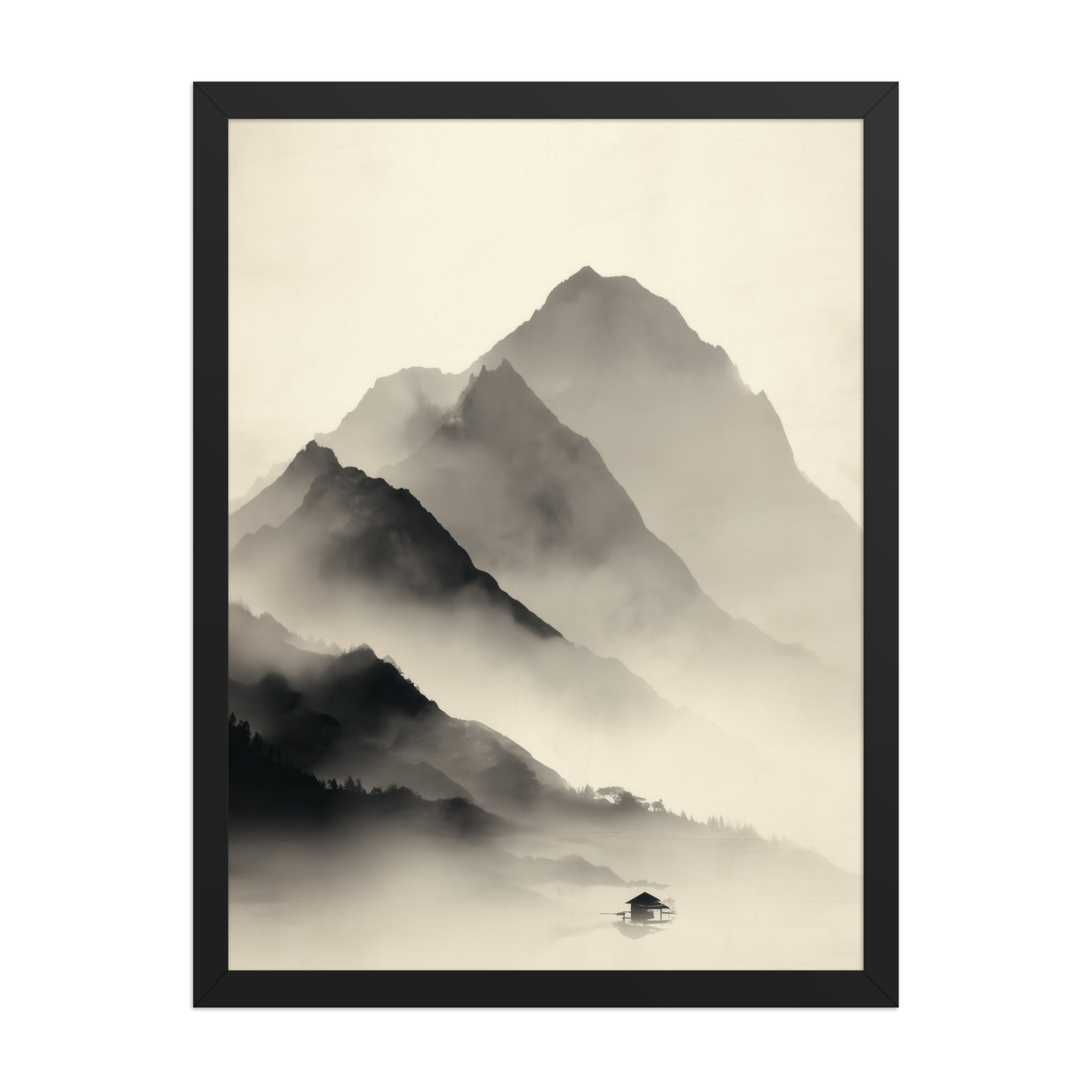 Misty Mountain Layers — Neutral Japandi Landscape Wall Art — Framed Poster - Image 6