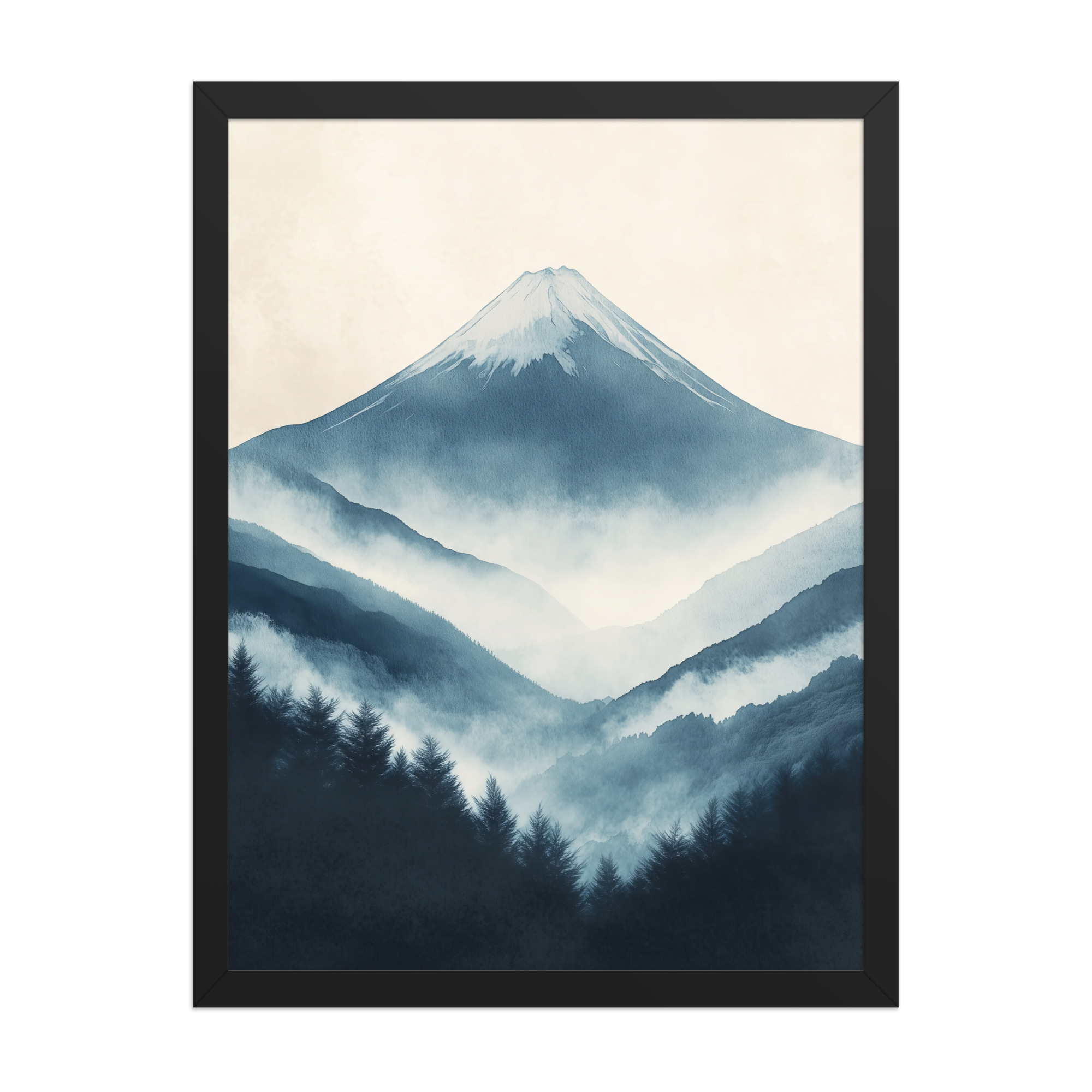 Misty Peaks — Indigo Japandi Mountain Wall Art — Framed Poster - Image 6