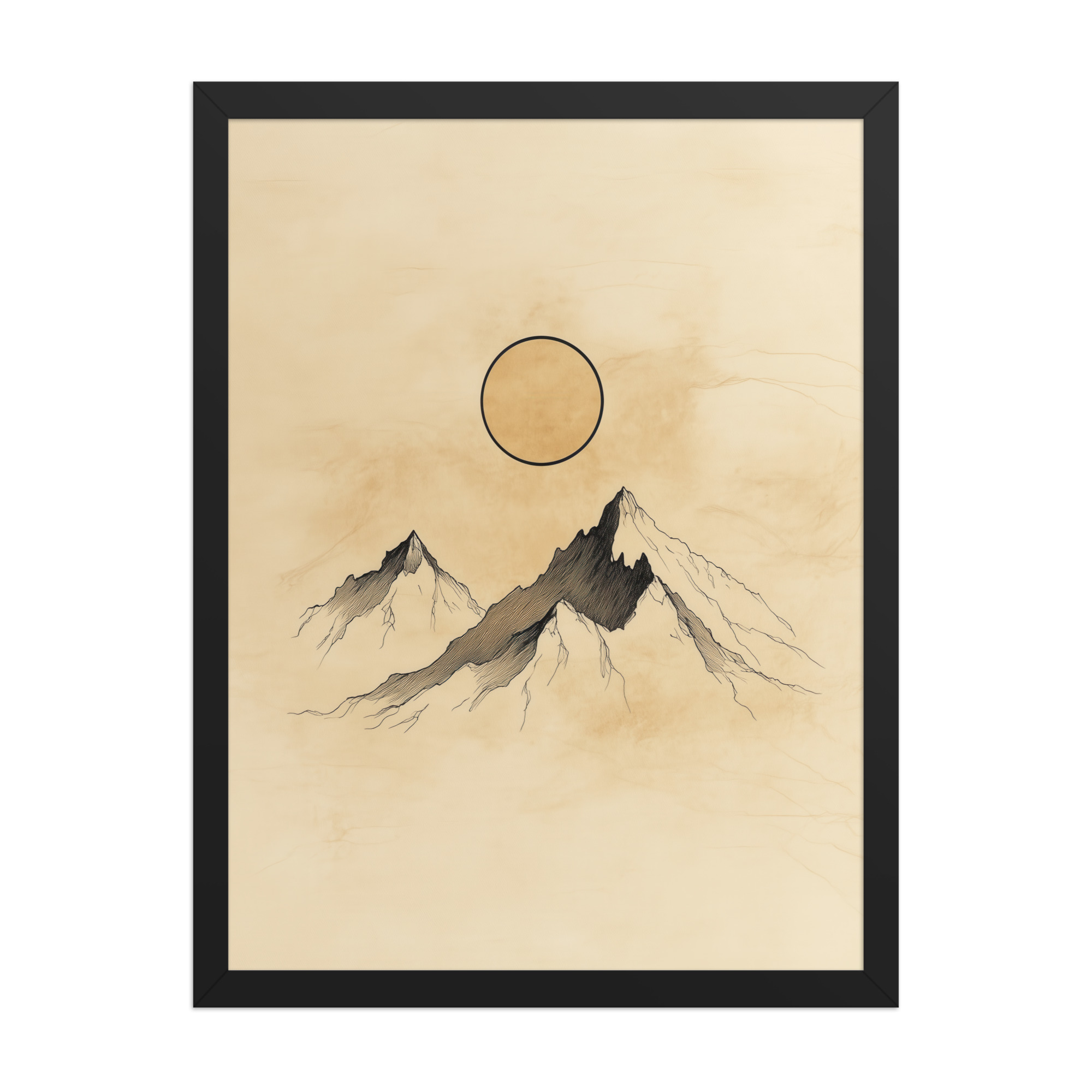Twin Peaks and Silent Sun — Minimal Ink Mountain Study Landscape Art — Framed Poster - Image 6