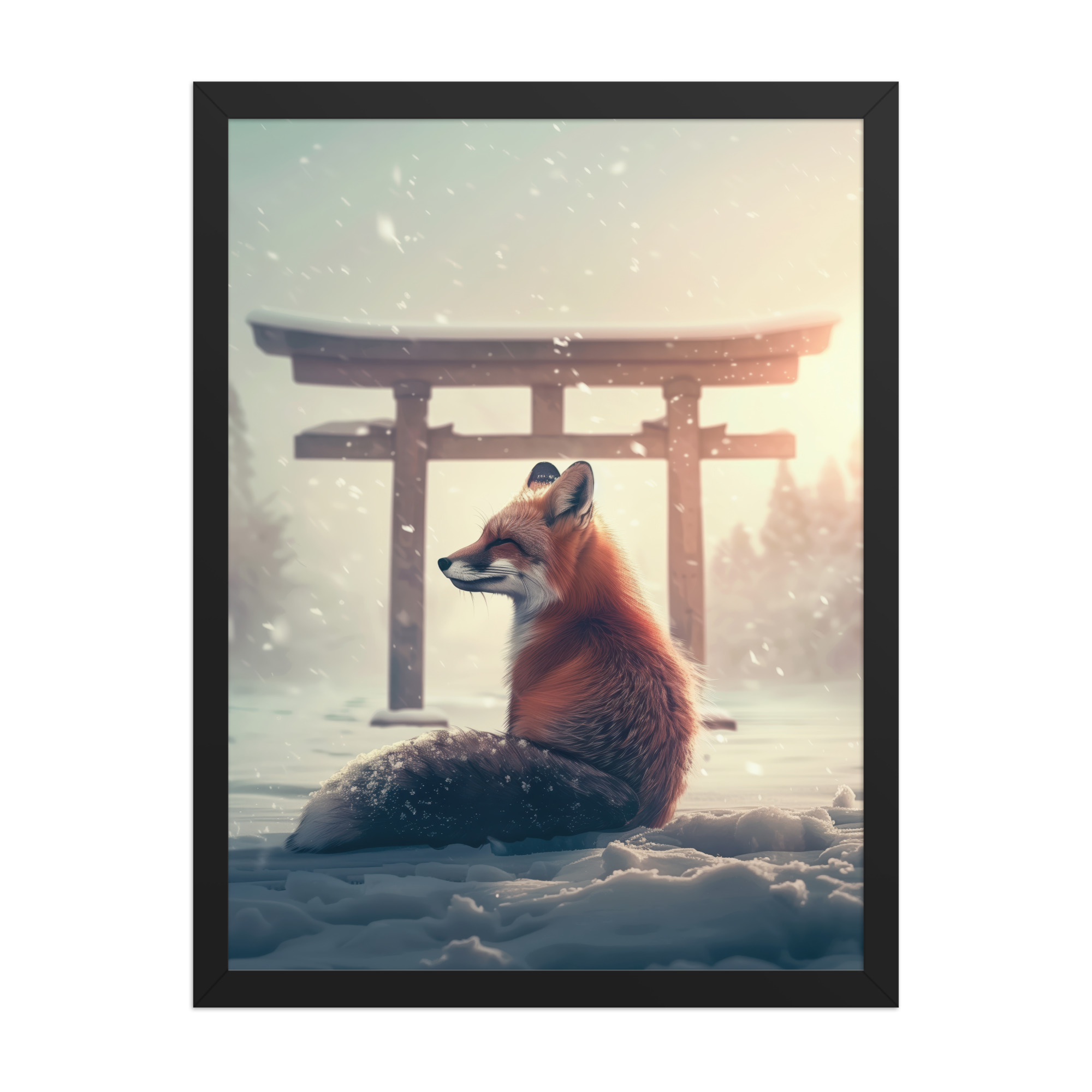 Snow Fox Watch Torii Gate — Cinematic Fox at Sunrise Wall Decor — Framed Poster - Image 5