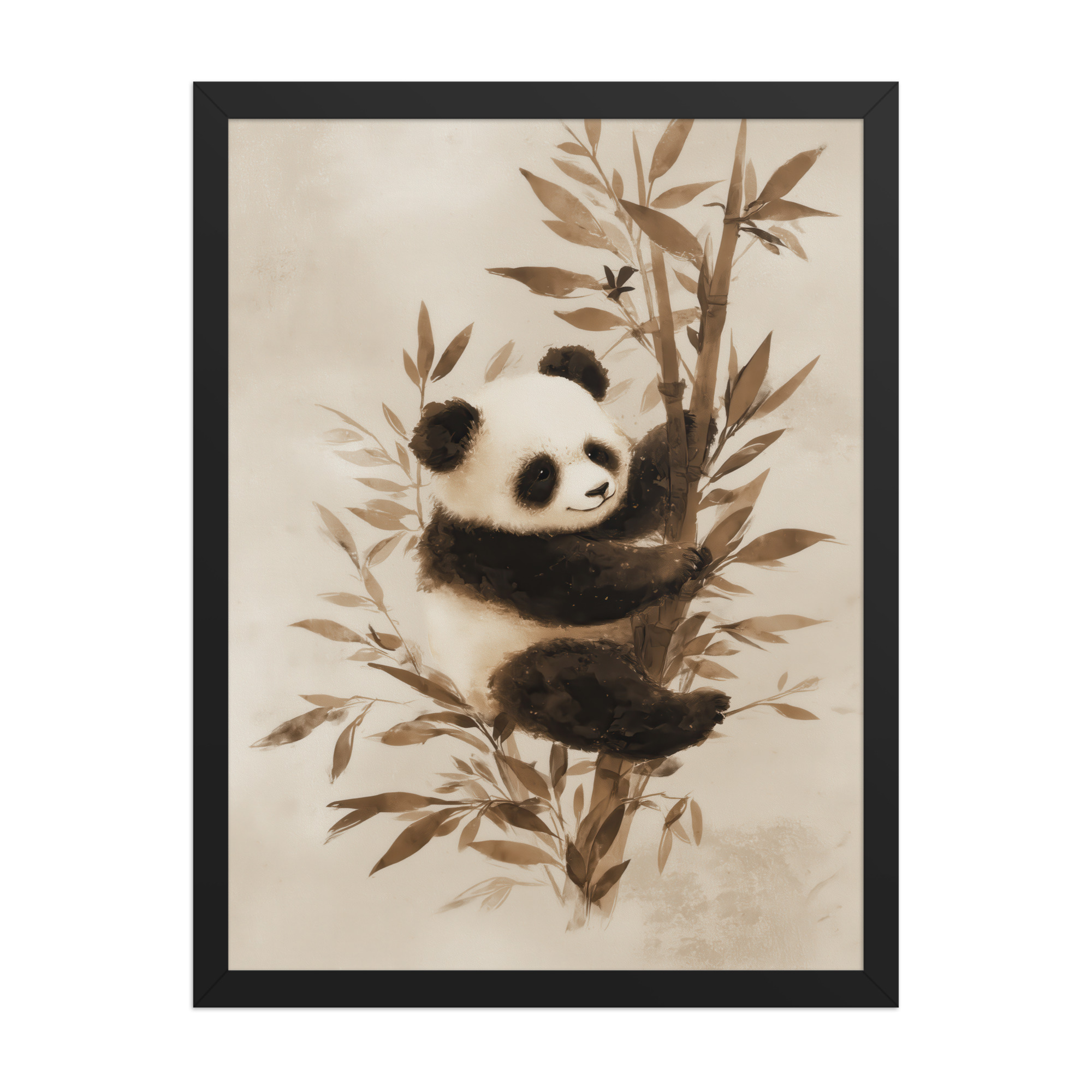 Sepia Panda Serenity — Soft Watercolor Black/White Panda Wall Art — Framed Poster - Image 5