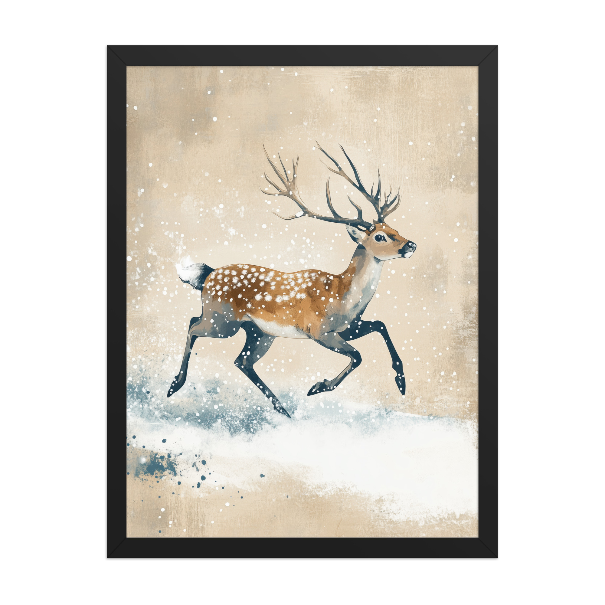 Running Deer in Winter Snow — Modern Wildlife Wall Art — Framed Poster - Image 7