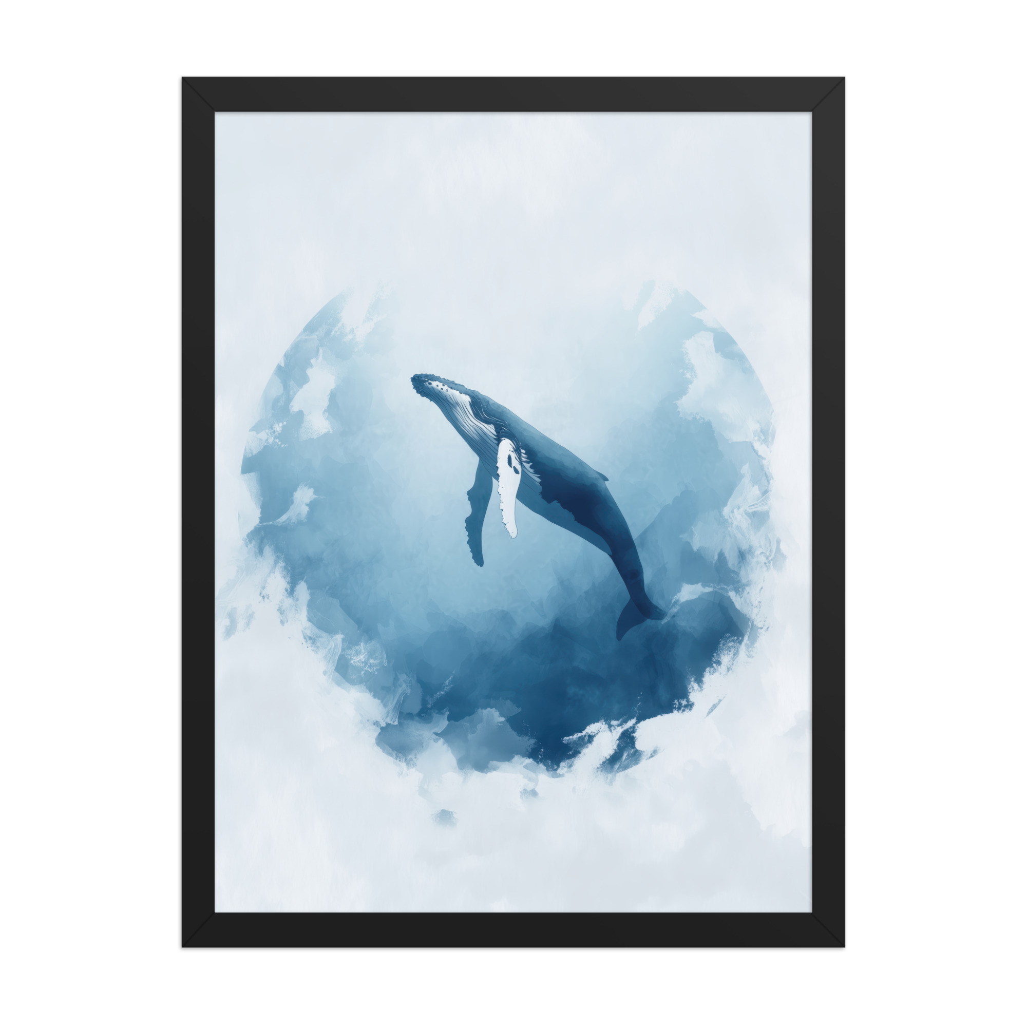 Ocean Heart — Humpback Whale in Dreamy Blue Watercolor Wall Art — Framed Poster - Image 6