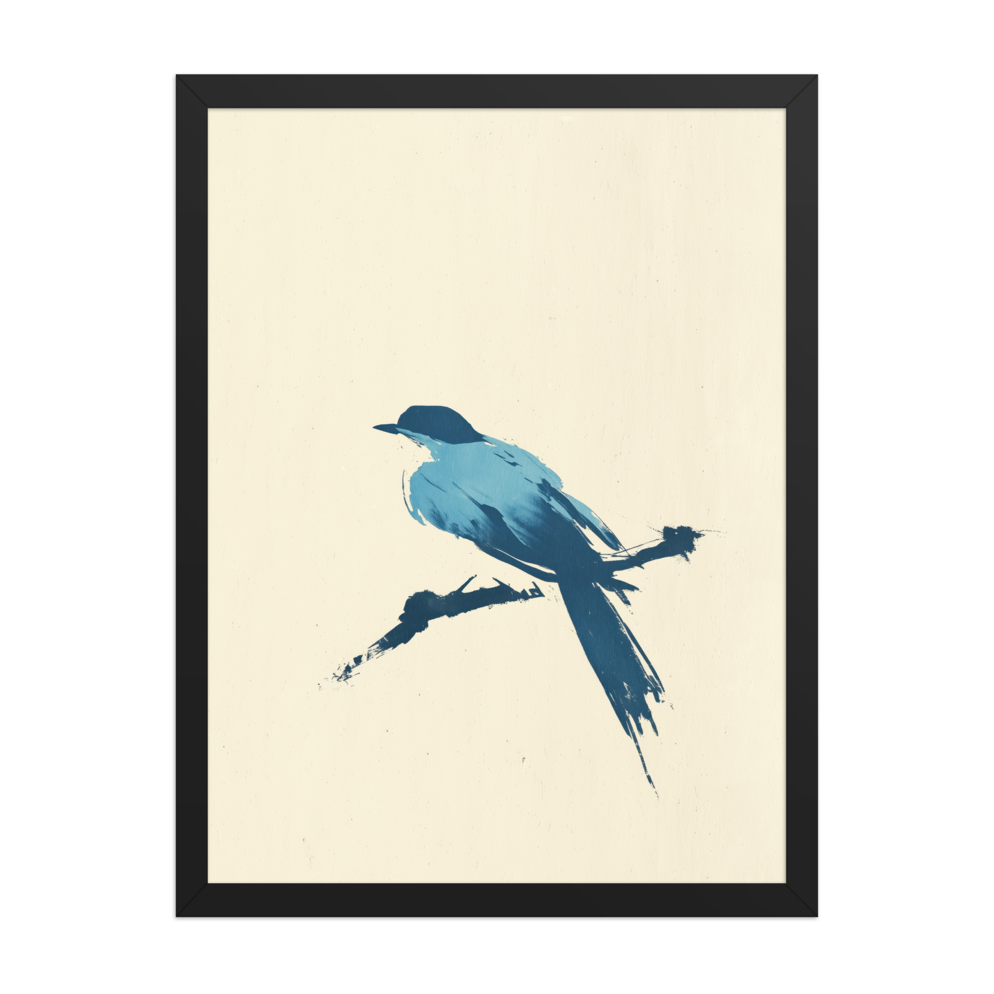 Bluebird Perch — Minimal Brush Bird on Branch Wall Decor — Framed Poster - Image 7