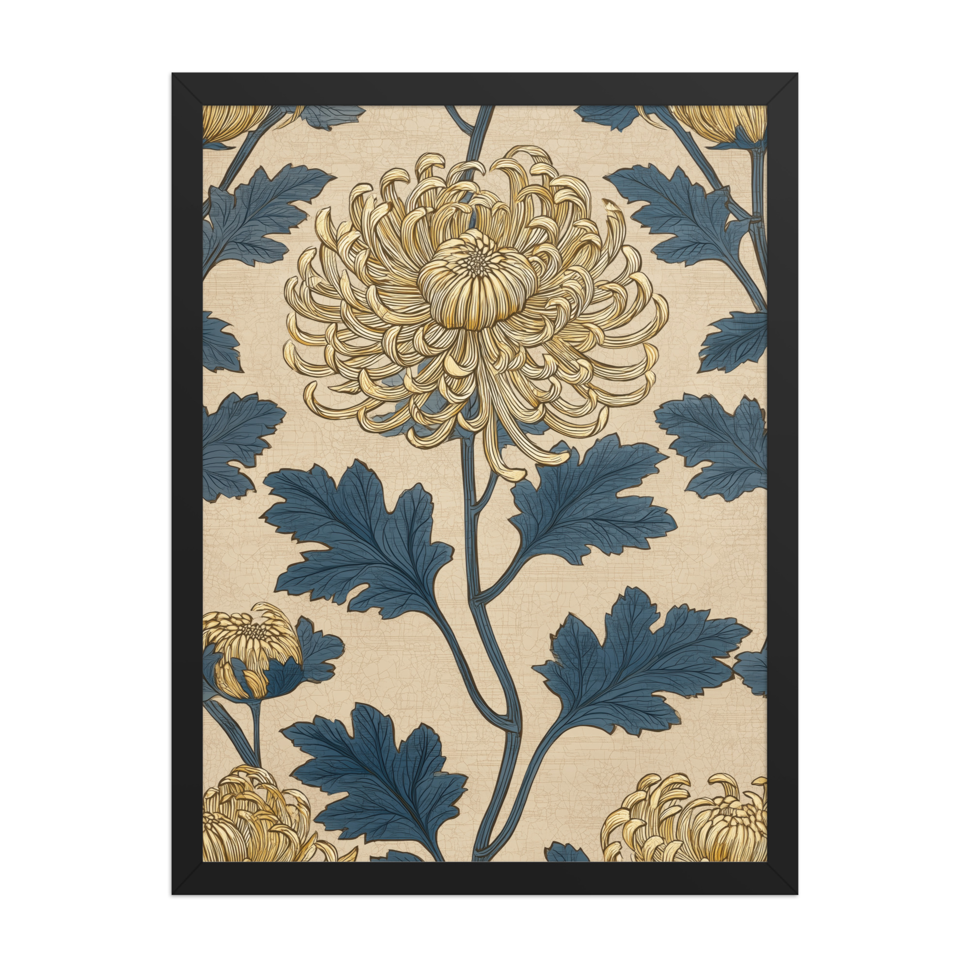 Golden Chrysanthemum — Blue & Gold Botanical Wall Decor — Framed Poster - Image 7