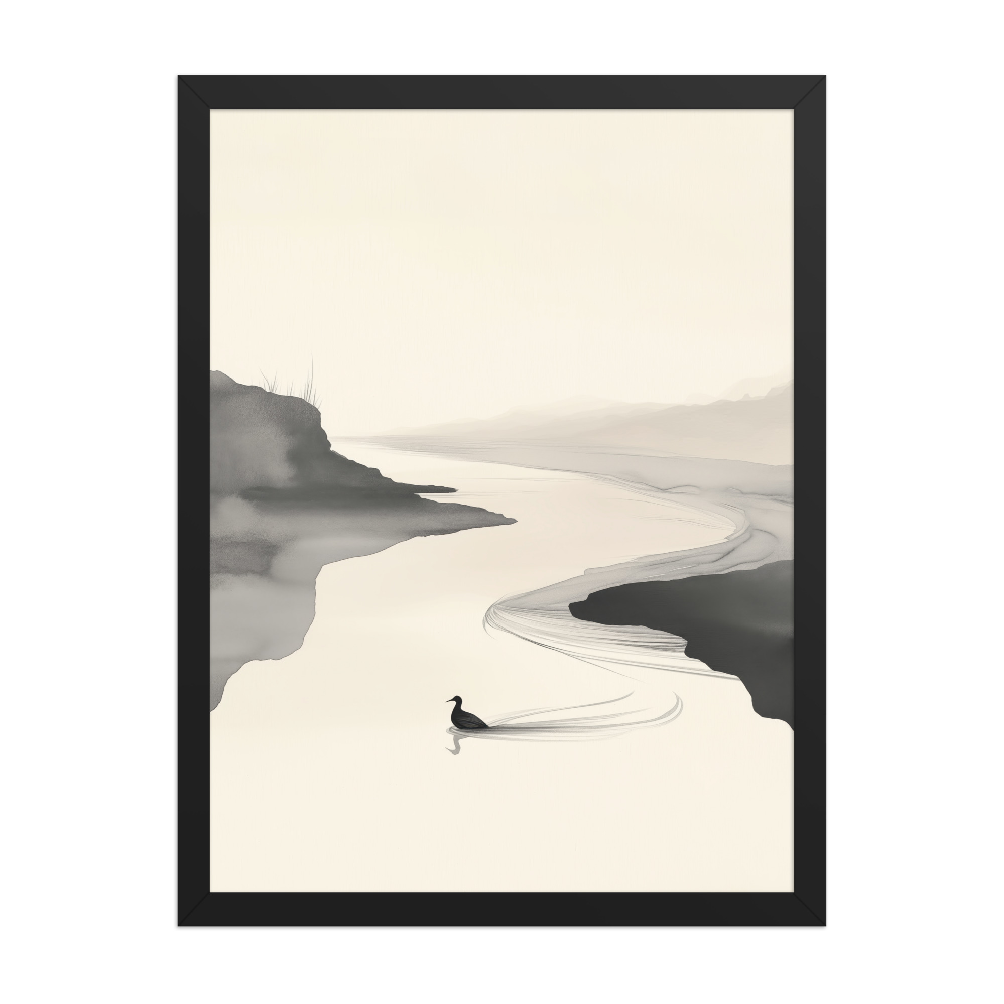 Tranquil River Flow — Minimal Ink Landscape Wall Decor — Framed Poster - Image 7