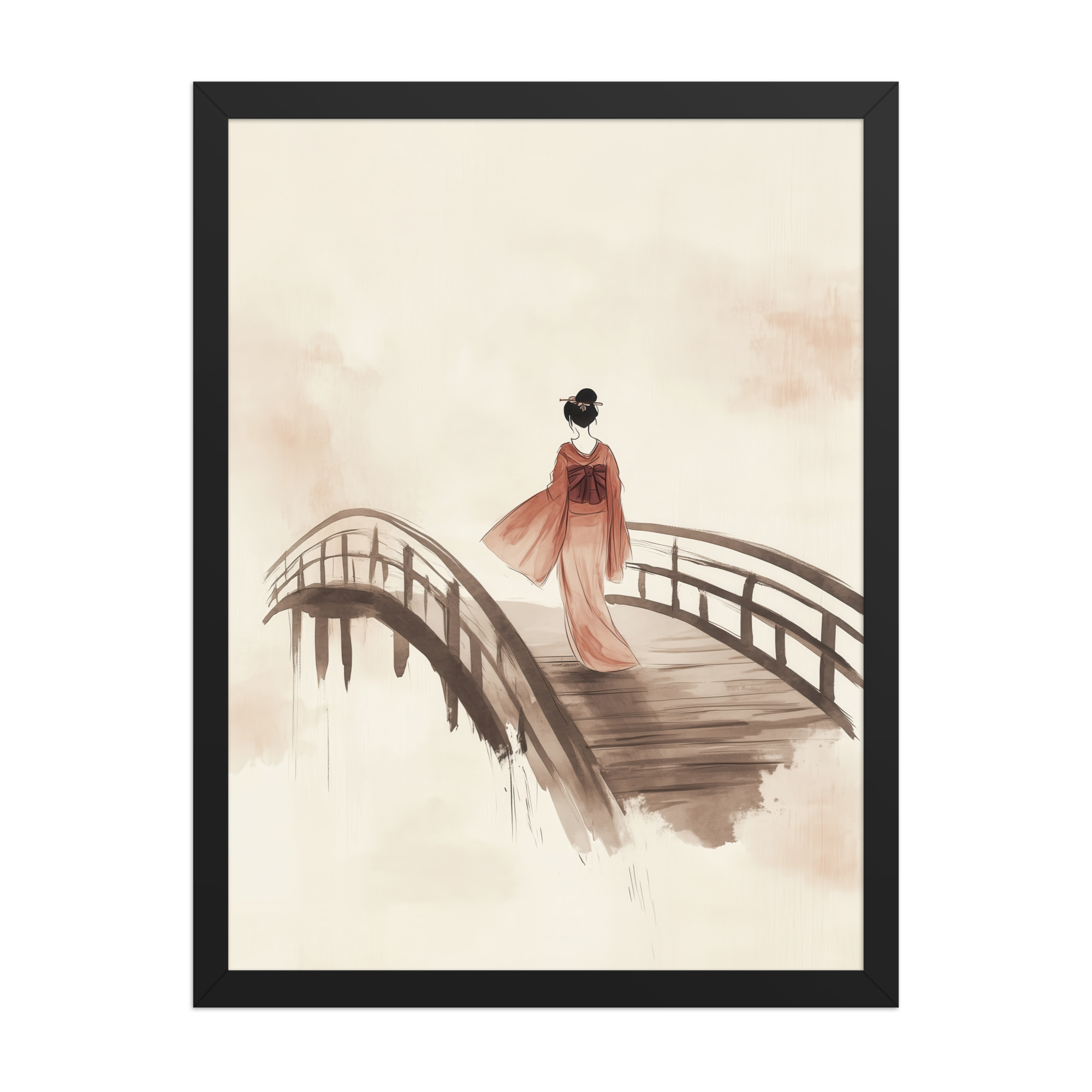 Geisha Bridge — Watercolor Japanese Bridge Wall Art — Framed Poster - Image 4