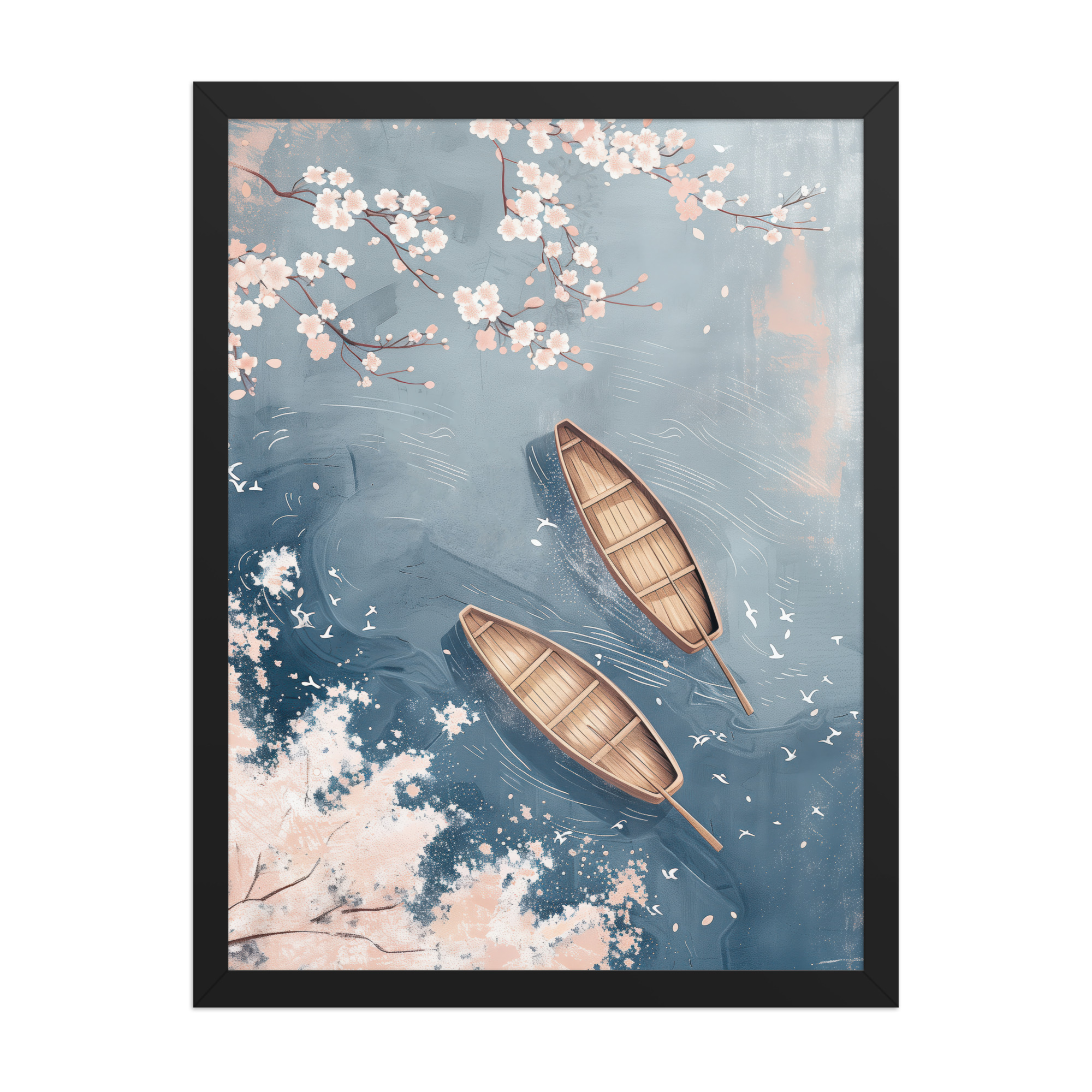 Cherry Blossom Drifting — Sakura River Landscape Wall Art — Framed Poster - Image 5