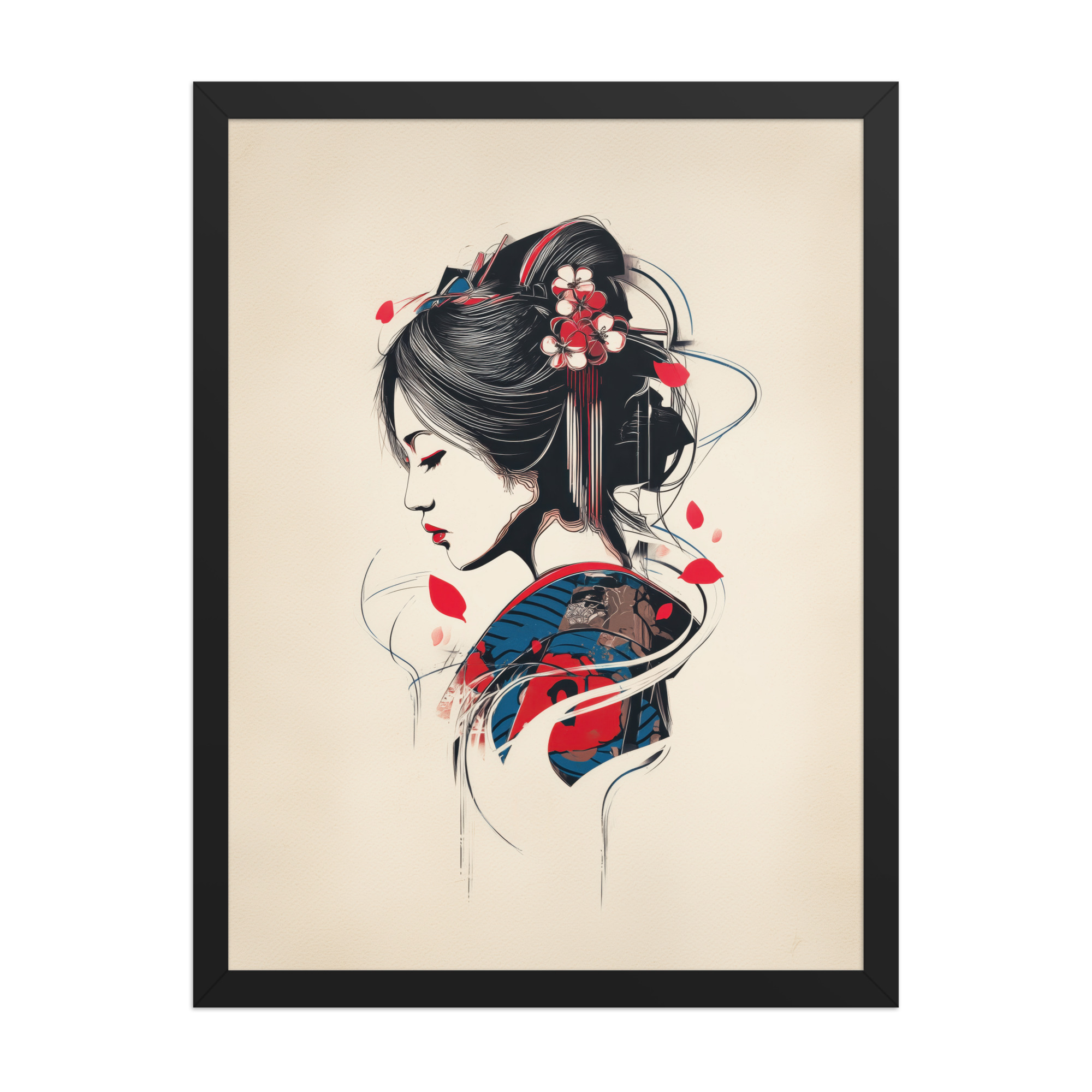 Petals of Silence — Ukiyo-e Inspired Geisha Illustration Wall Art — Framed Poster - Image 7