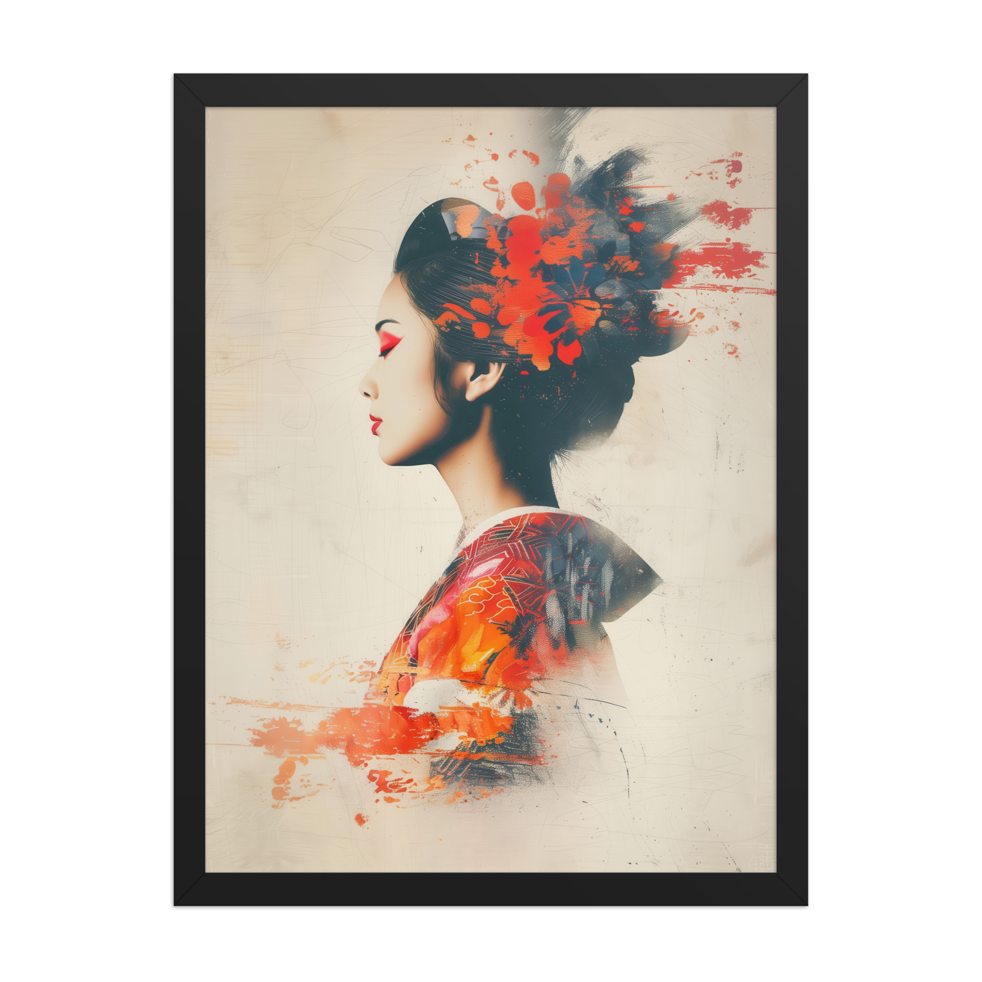 Painted Grace — Kimono Portrait, Abstract Brush Strokes Minimal Wall Art — Framed Poster - Image 6