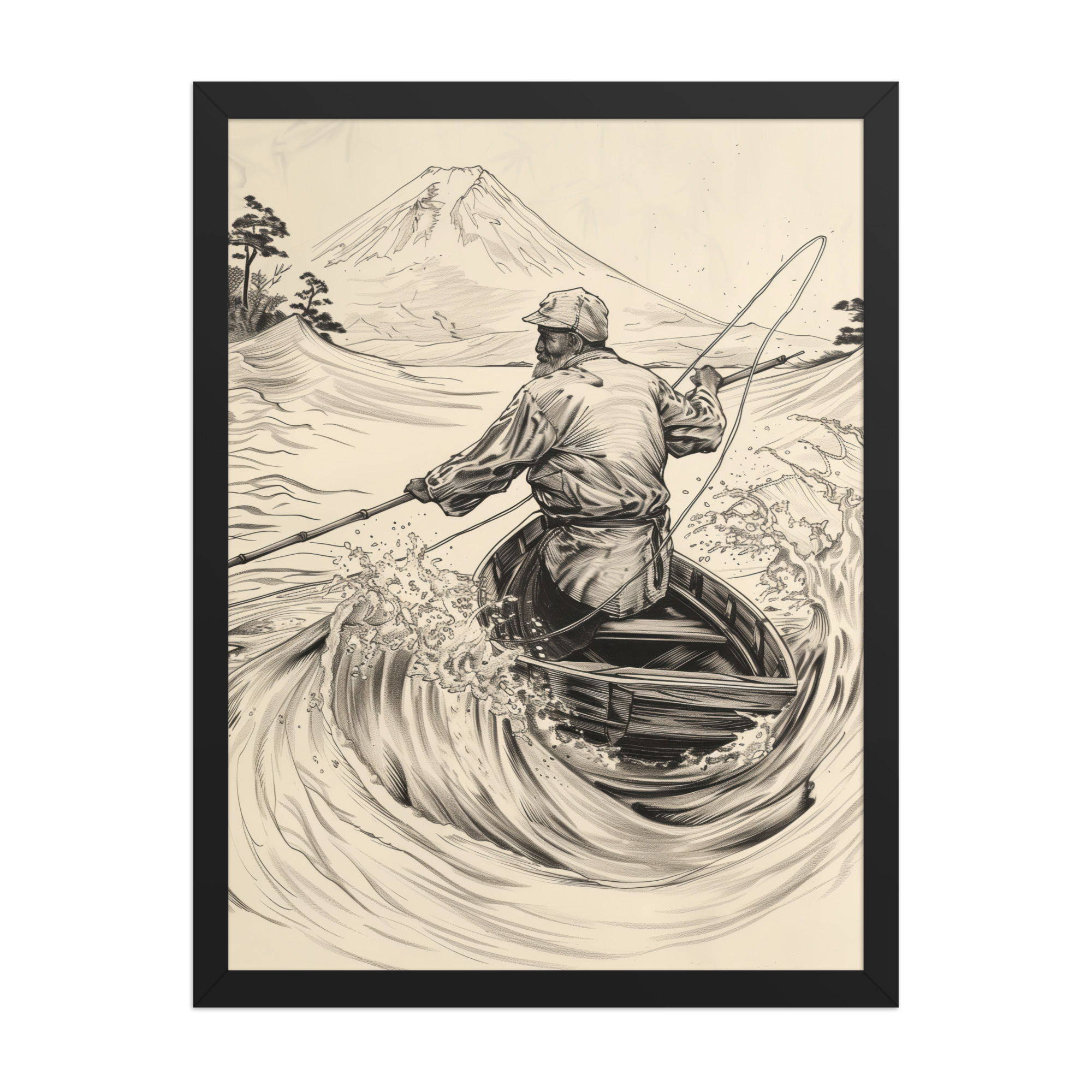 Fisherman of Mount Fuji — Japanese Woodblock Style Wall Art — Framed Poster - Image 6