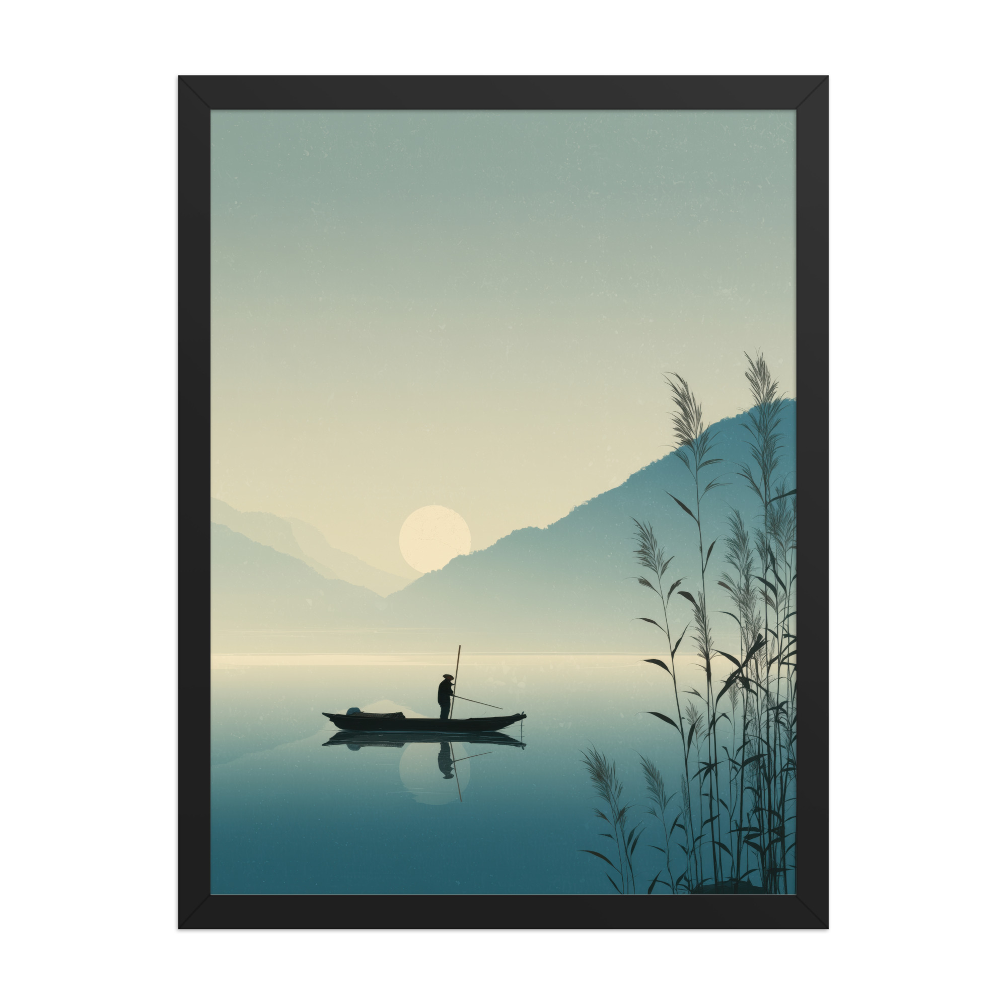 Twilight Fisherman — Zen Lake Landscape Wall Art — Framed Poster - Image 4