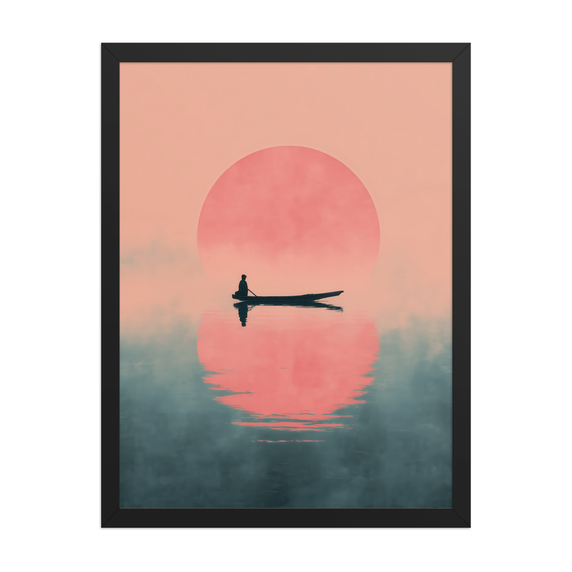 Fisherman in Misty Dawn — Minimal Sunrise Boat Wall Art — Framed Poster - Image 7