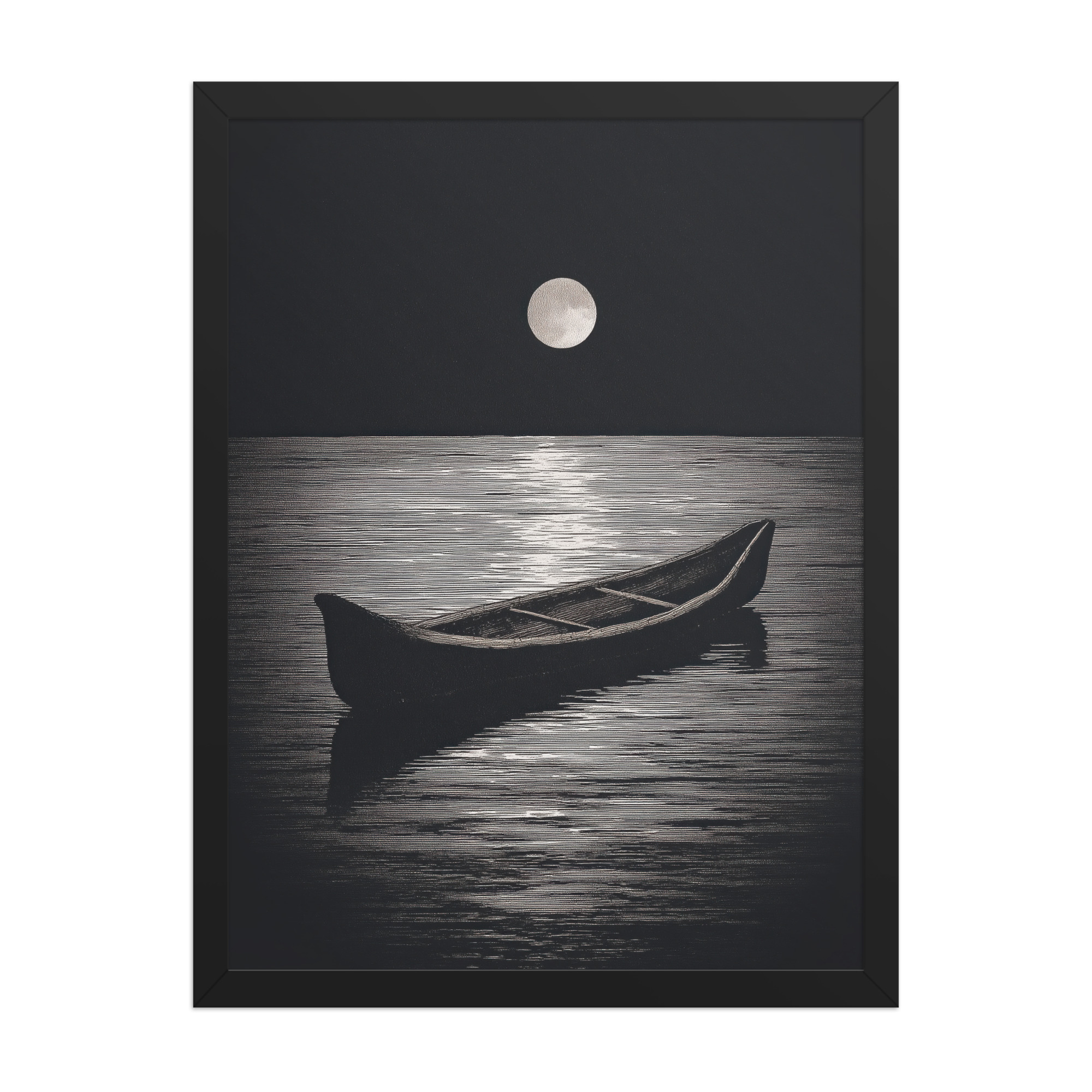 Moonlit Canoe II — Minimal Silver Moon Night Wall Art — Framed Poster - Image 7