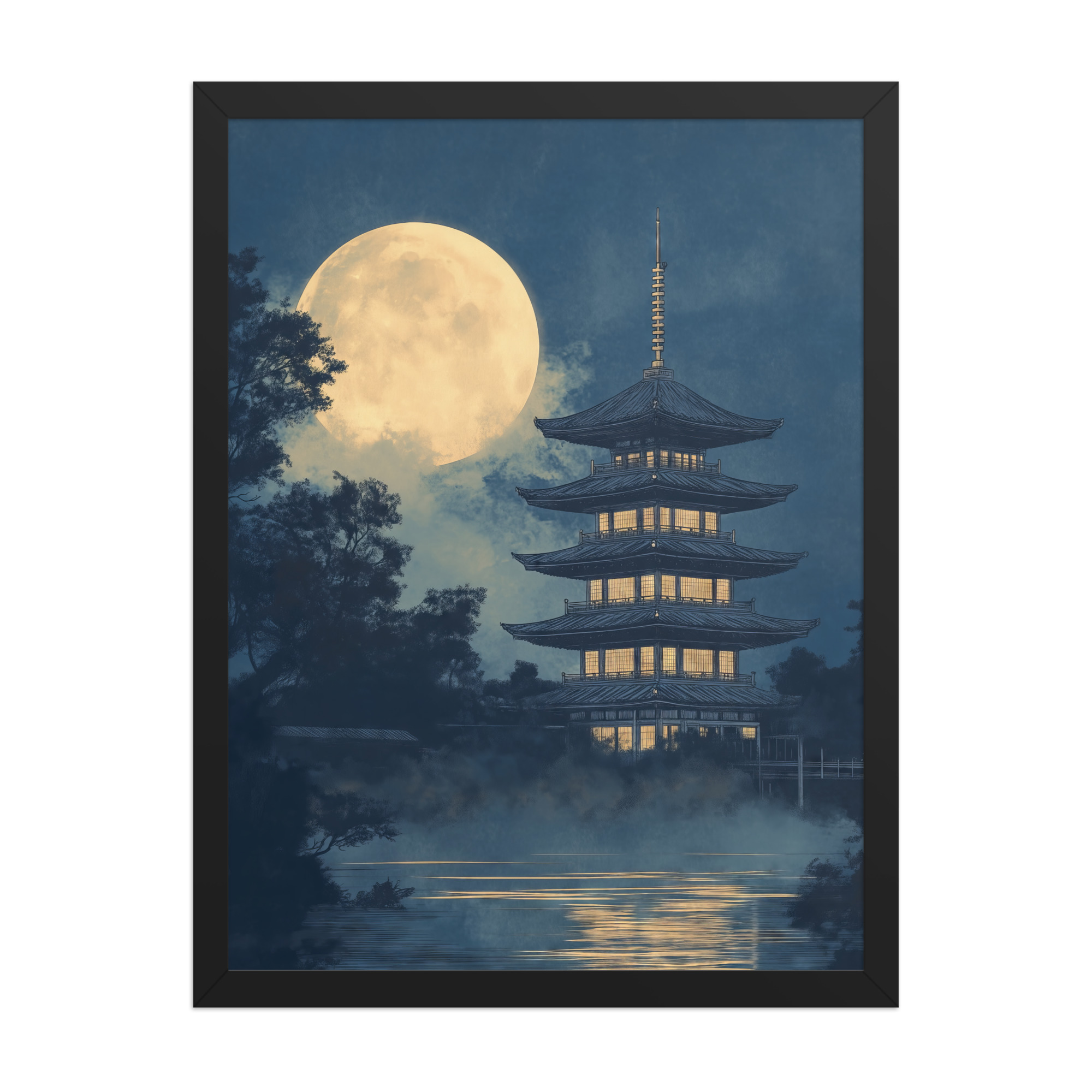 Moonlit Pagoda — Japanese Temple, Night Landscape Wall Art — Framed Poster - Image 7