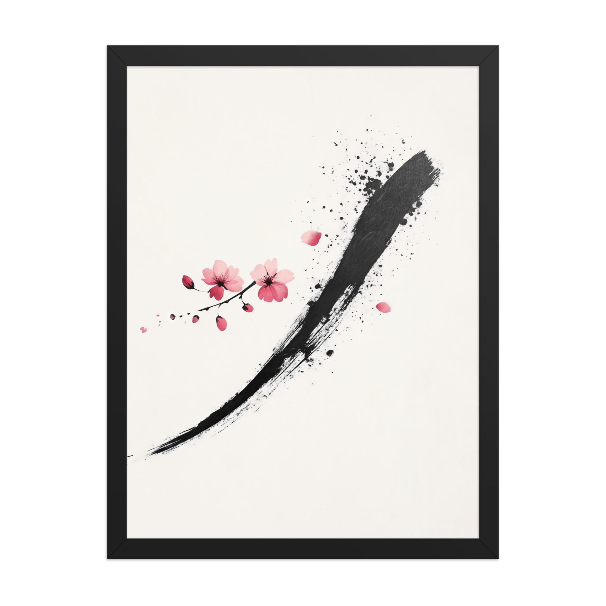 Zen Blossom Stroke — Minimal Cherry Blossom Sumi-e Brush Wall Art — Framed Poster - Image 5