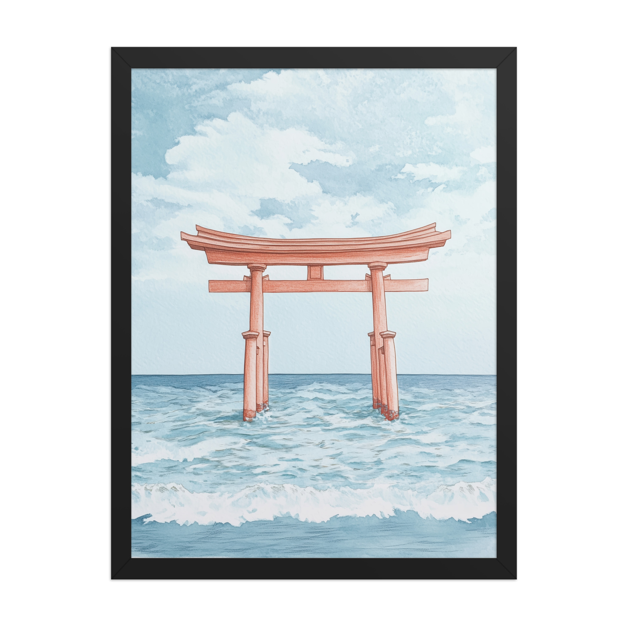 Torii Gate Waves — Coastal Shinto Shrine Wall Decor — Framed Poster - Image 7