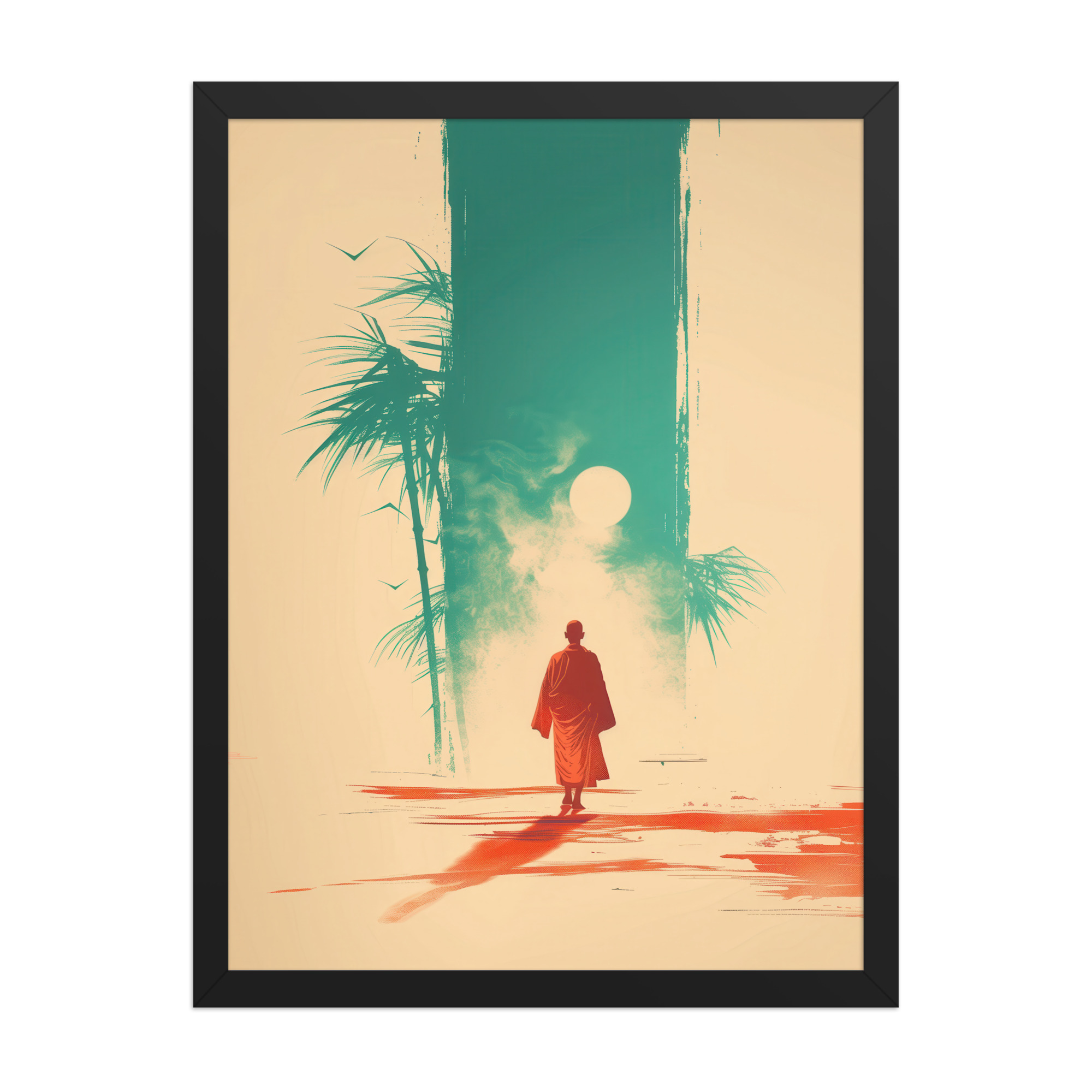 Solitary Monk – Bamboo Journey Japandi Zen Wall Art – Framed Poster - Image 7