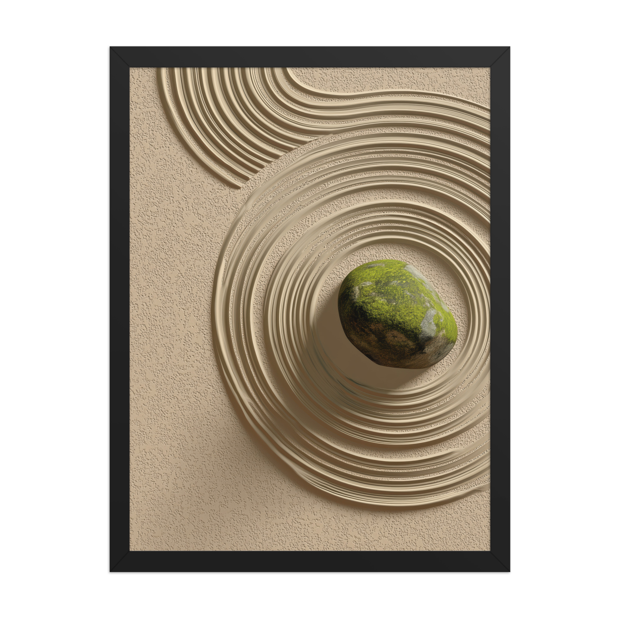 Zen Garden Harmony – Moss Stone I Minimal Wall Art – Framed Poster - Image 6