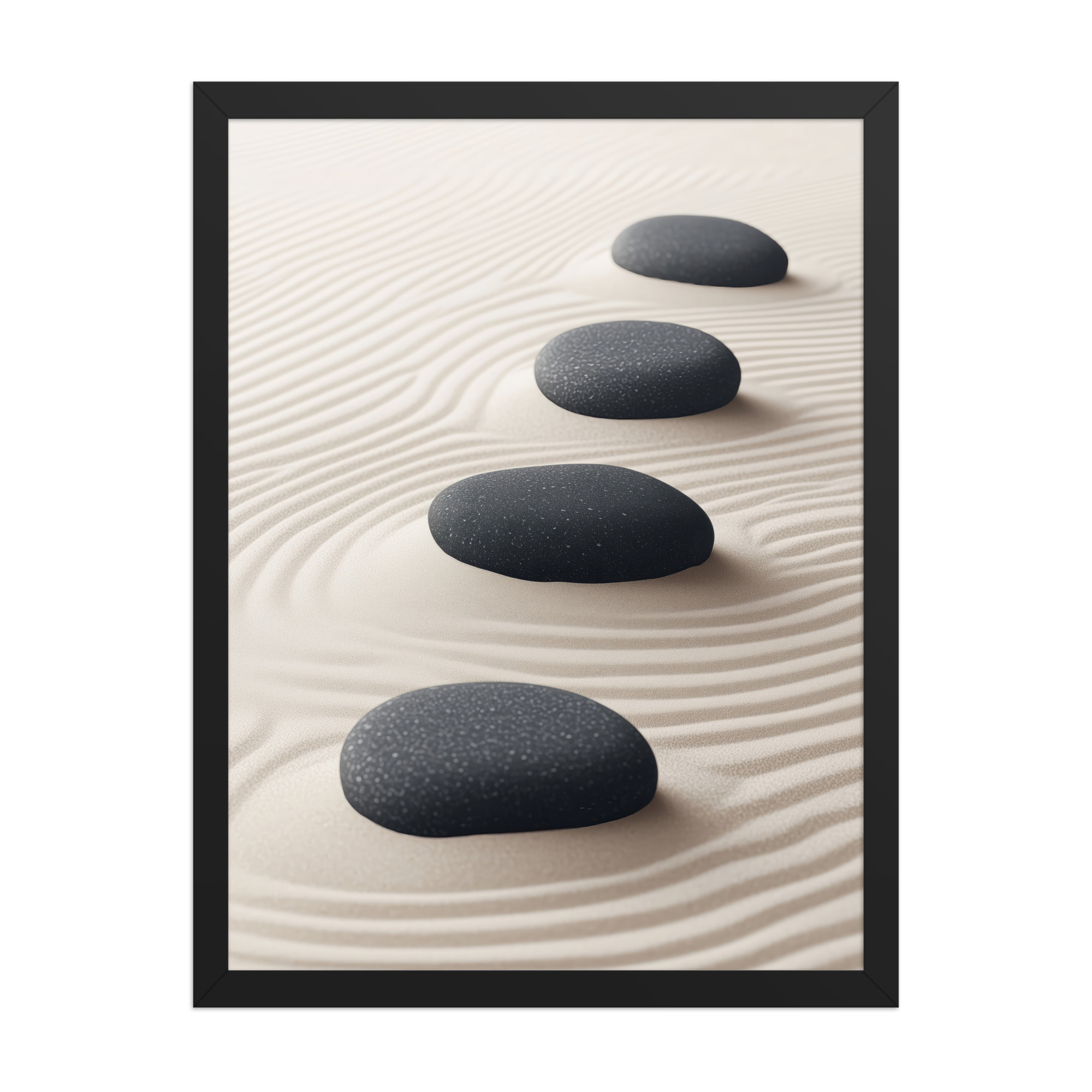 Zen Balance – Charcoal Stones on Sand Minimal Wall Art – Framed Poster - Image 7